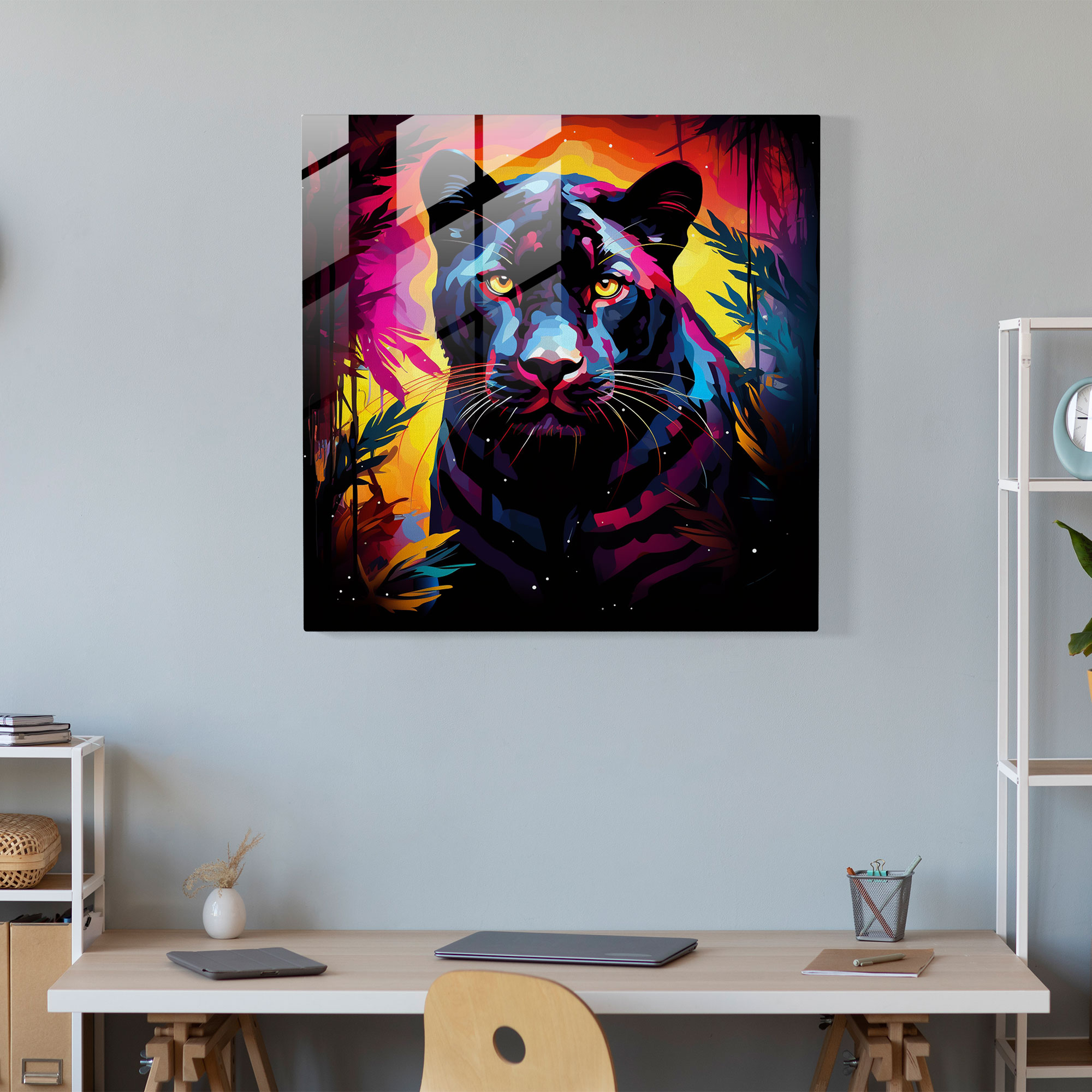 Silhouette Of Strength Black Panther Glass Print - Black Panther, Home Decoration, Wall Decoration, Modern Art