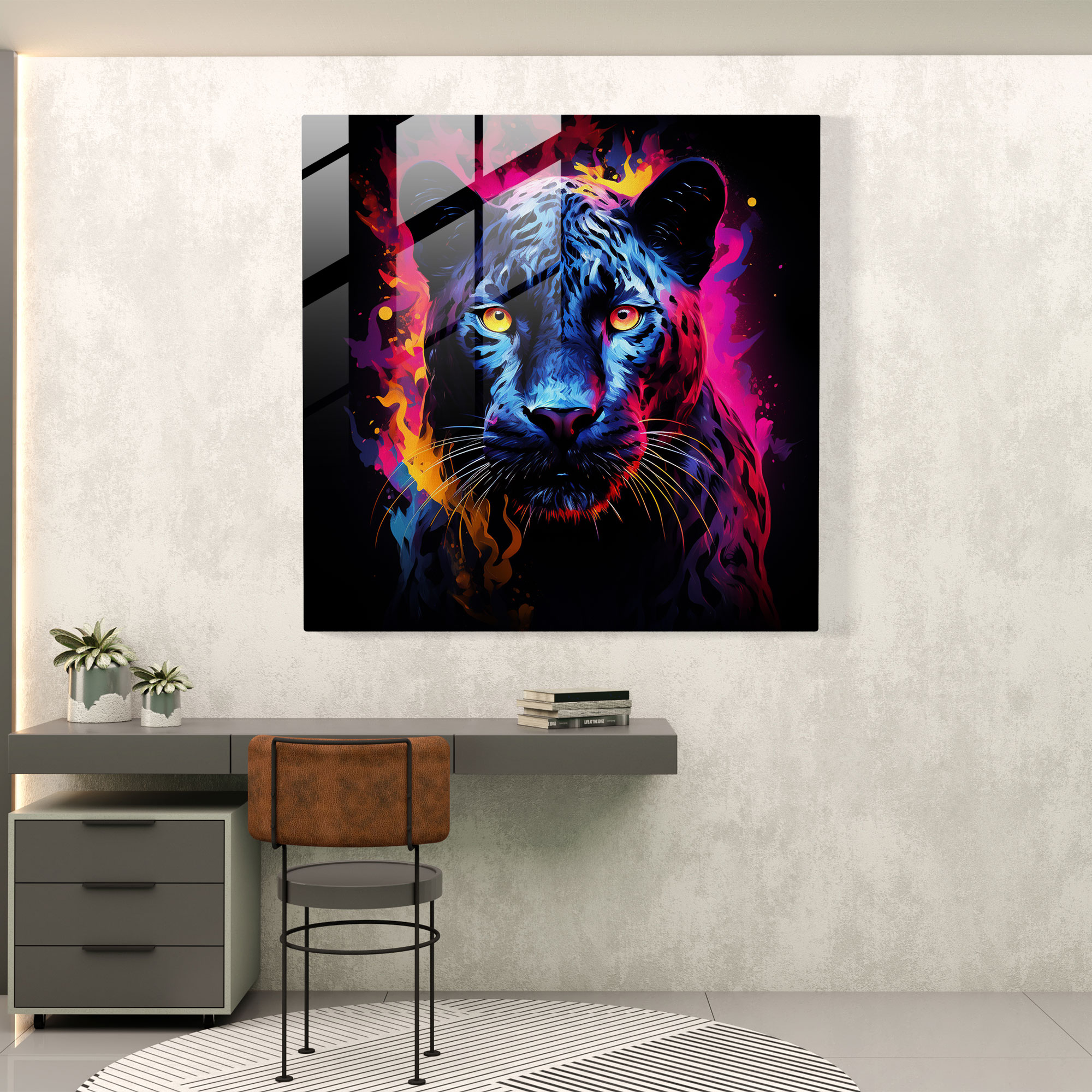 Colorful Majesty Black Panther Glass Print - Black Panther, Glass Print, Wall Decoration, Glass Wall Art