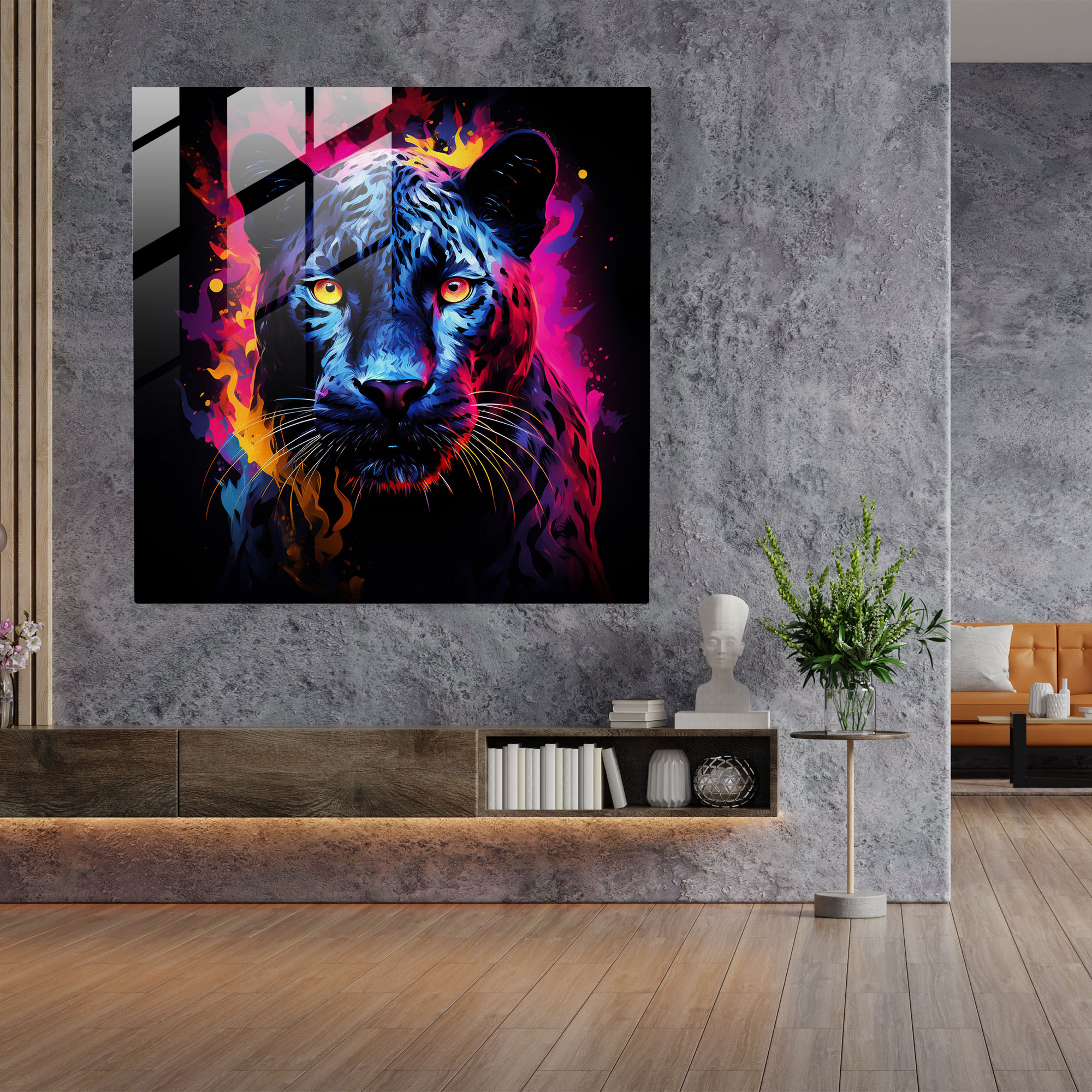 Colorful Majesty Black Panther Glass Print - Black Panther, Glass Print, Wall Decoration, Glass Wall Art