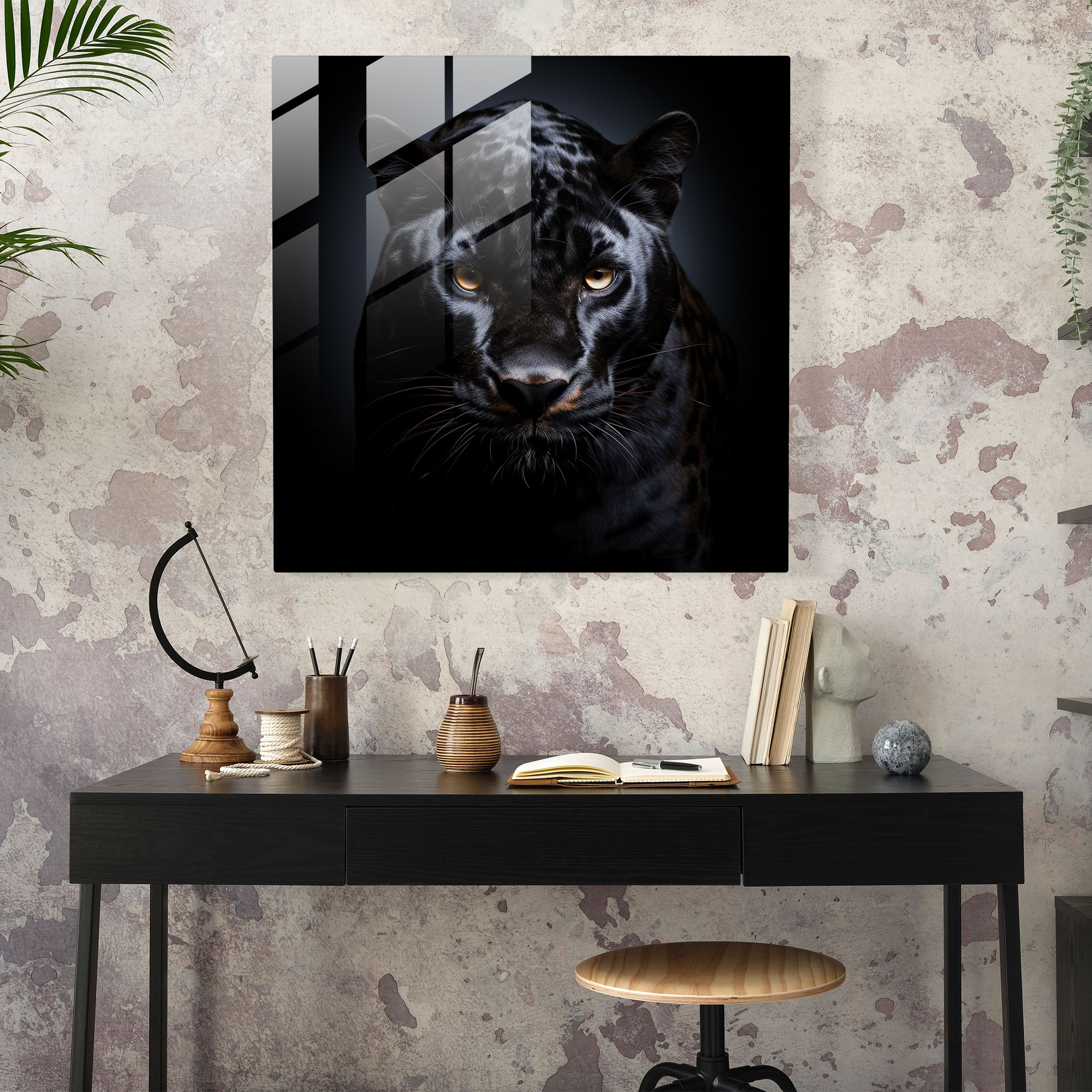 Fierce Elegance Black Panther Glass Print - Black Panther, Home Decoration, Glass Print, Glass Wall Art
