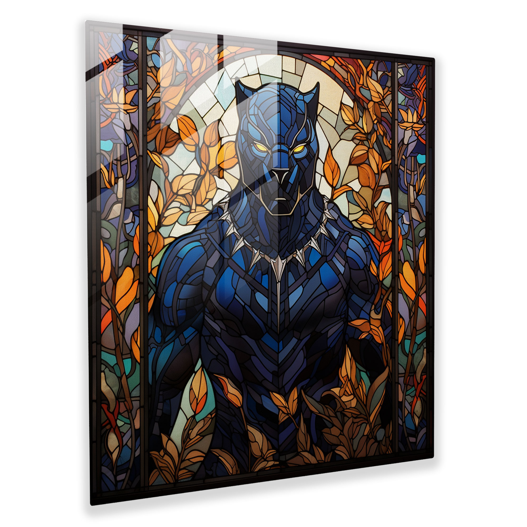 Stained Glass Panther Glass Print - Black Panther, Glass Art, Home Decoration, Glass Wall Art