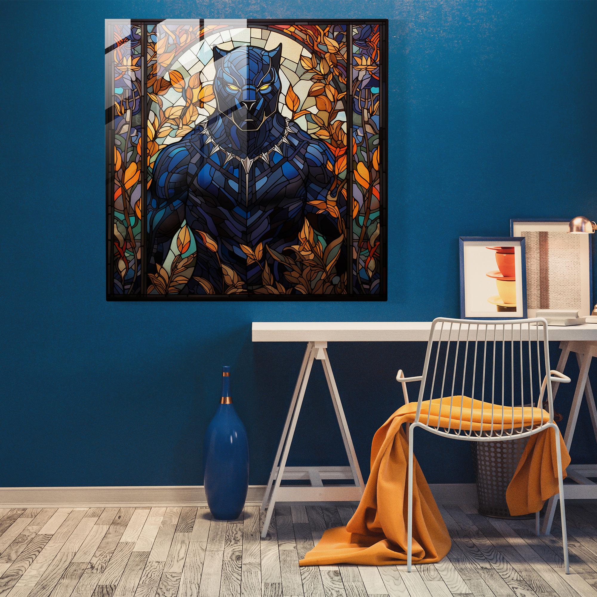 Stained Glass Panther Glass Print - Black Panther, Glass Art, Home Decoration, Glass Wall Art