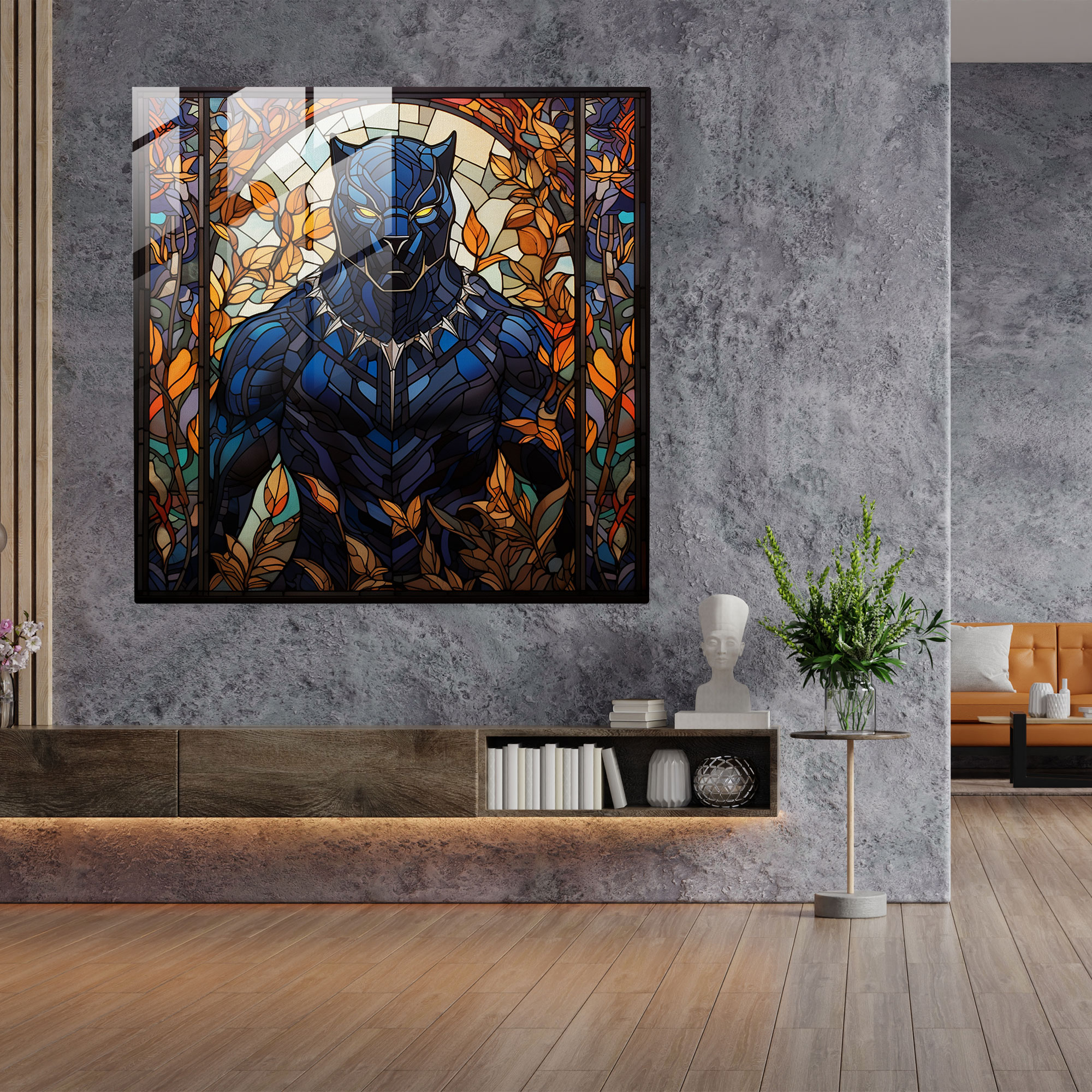 Stained Glass Panther Glass Print - Black Panther, Glass Art, Home Decoration, Glass Wall Art