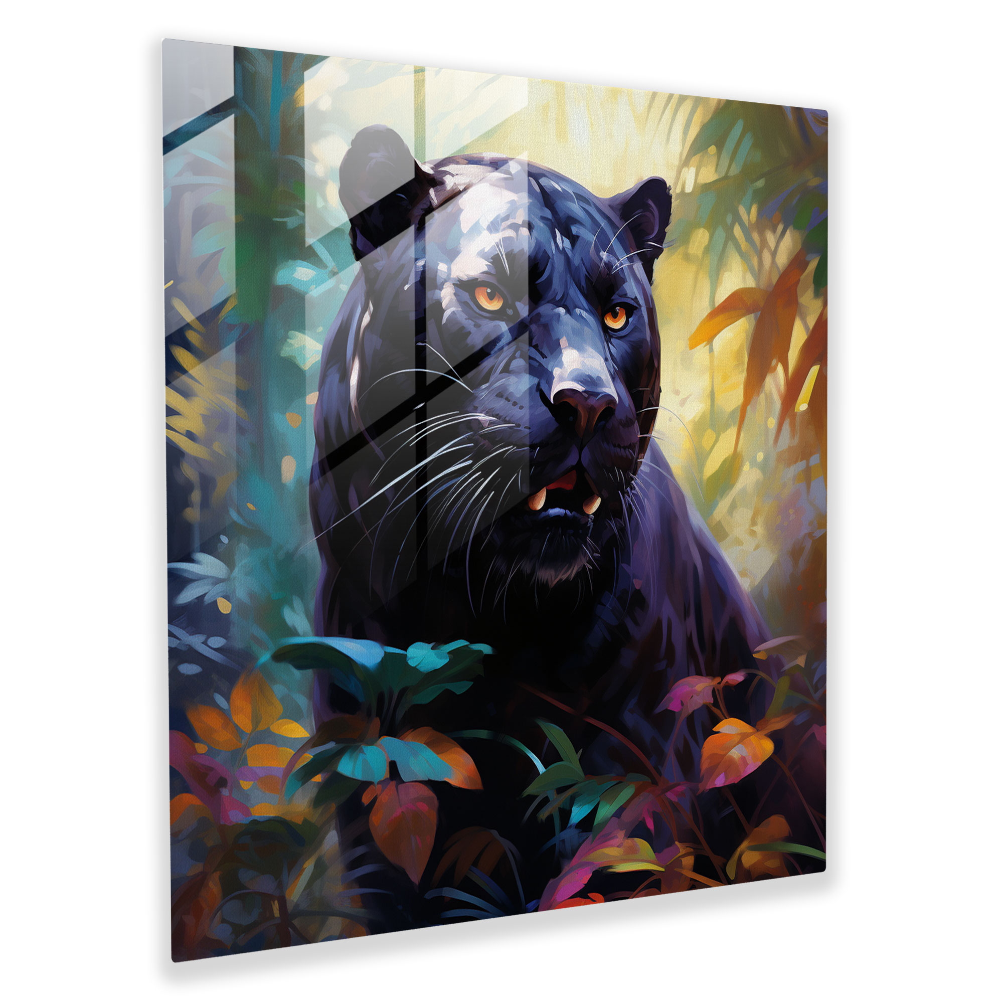 Black Panther Glass Wall Art - Black Panther, Modern Art, Grace, Jungle