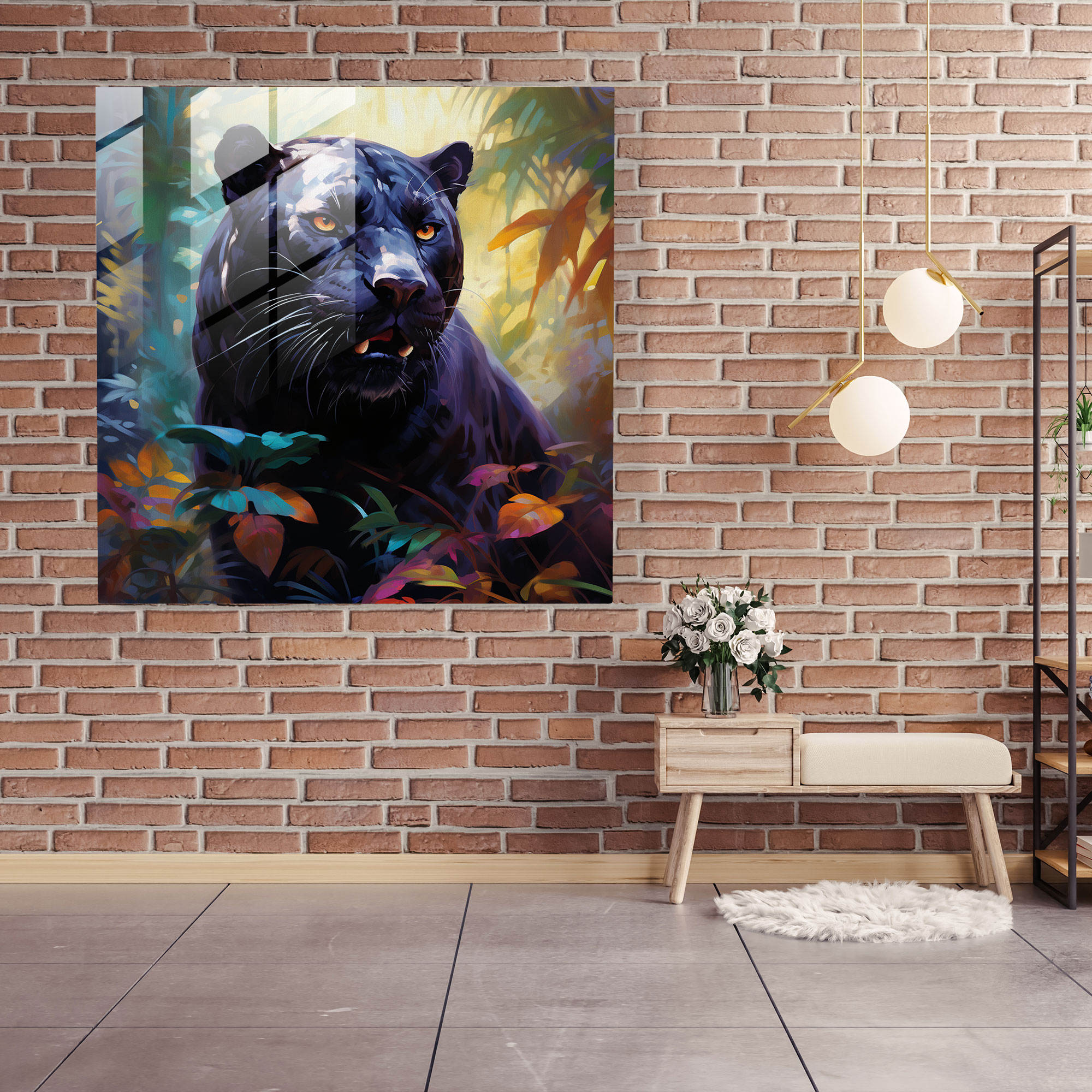 Black Panther Glass Wall Art - Black Panther, Modern Art, Grace, Jungle