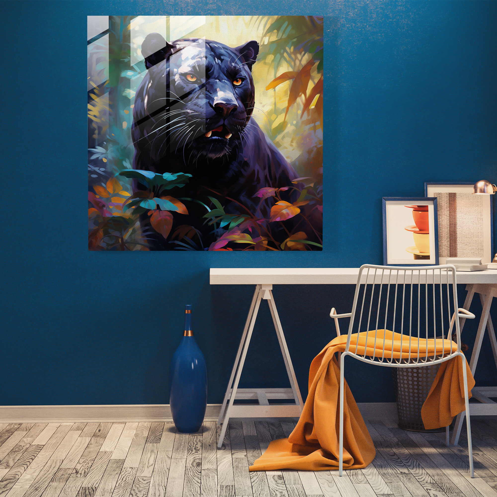 Black Panther Glass Wall Art - Black Panther, Modern Art, Grace, Jungle