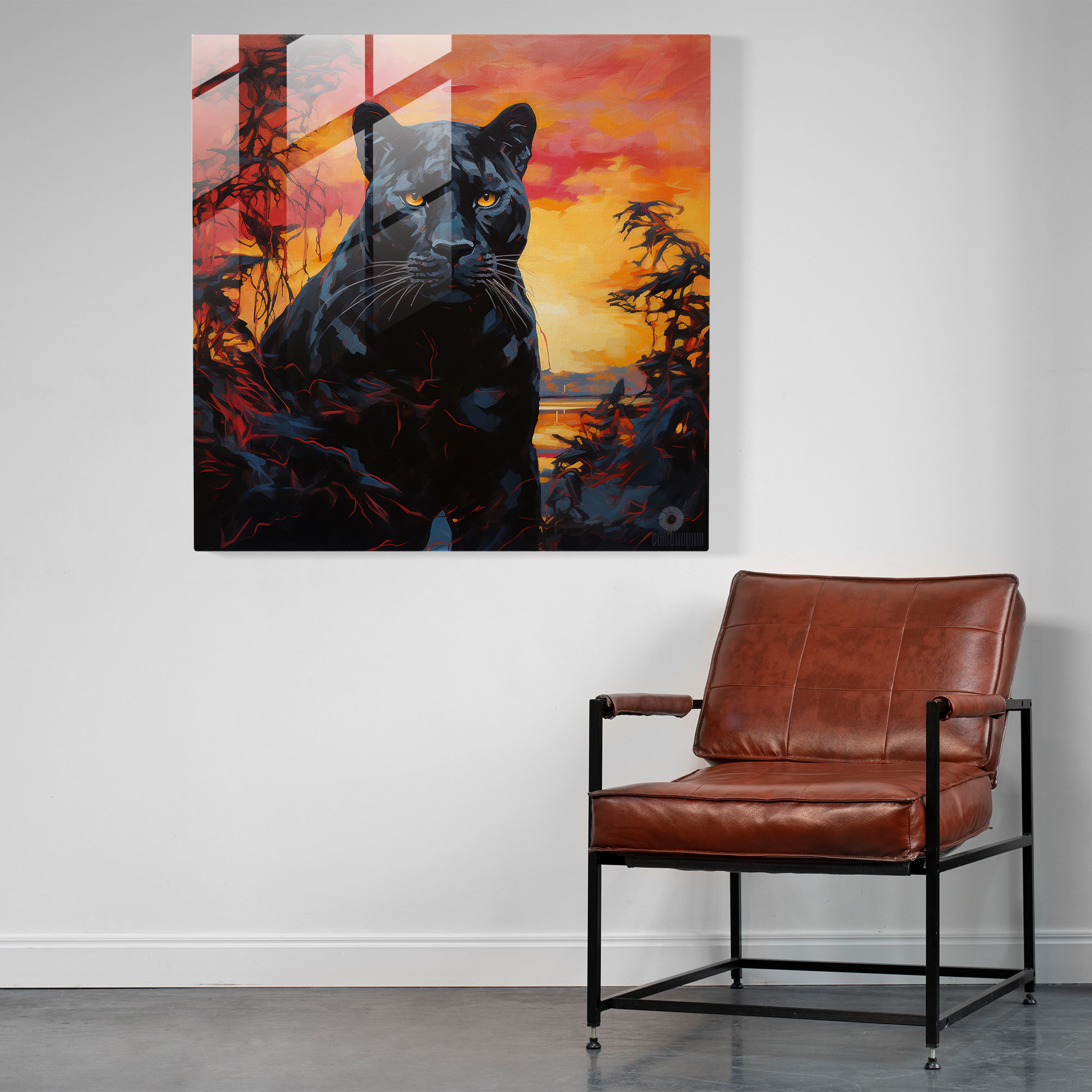 Abstract Black Panther Glass Print - Black Panther, Glass Print, Sunset, Glass Wall Art