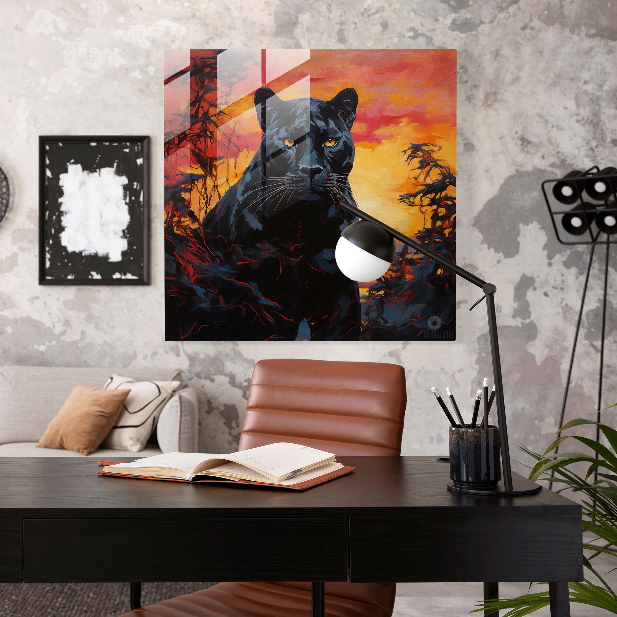 Abstract Black Panther Glass Print - Black Panther, Glass Print, Sunset, Glass Wall Art