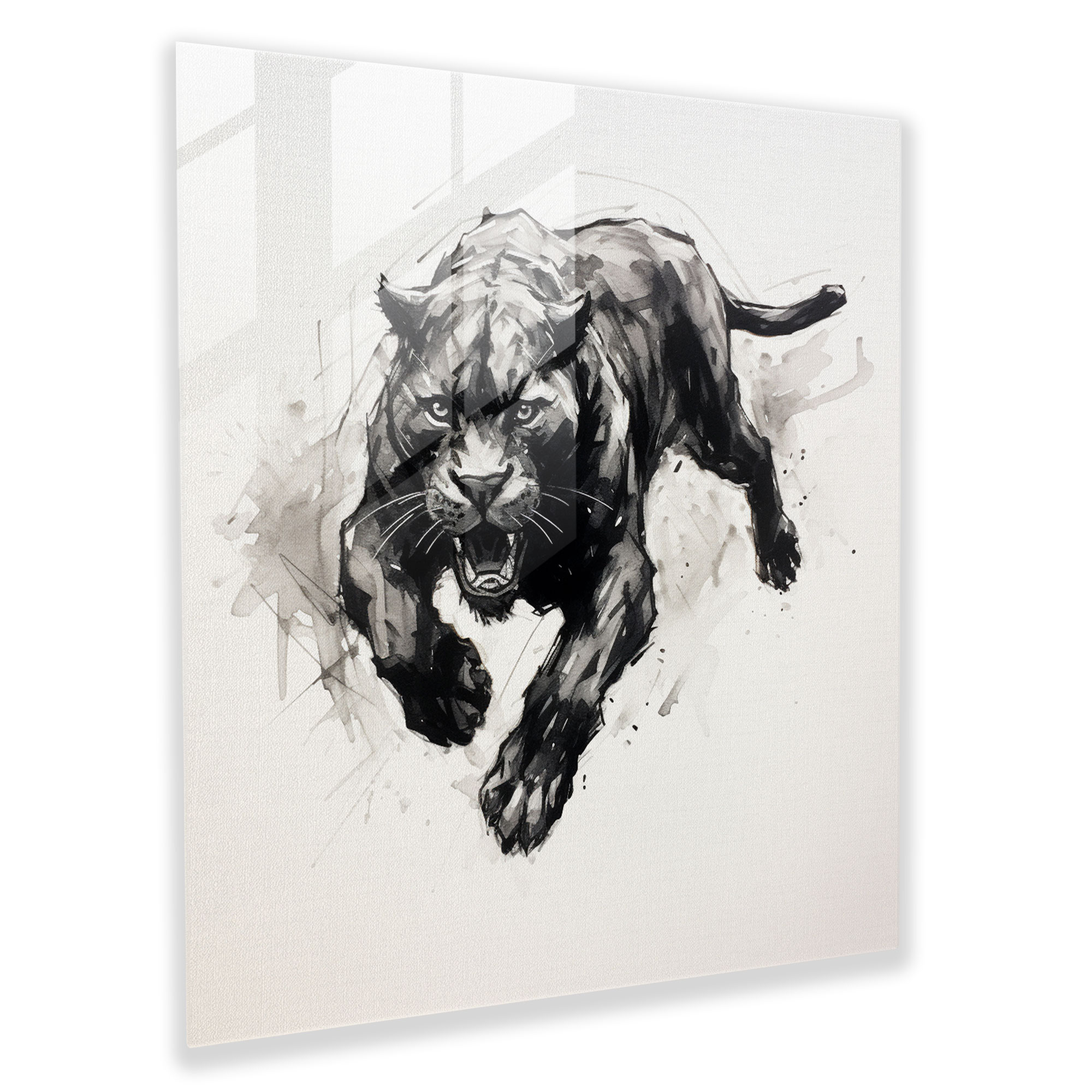 Black Panther Glass Art - Black Panther, Ink Sketch, Wall Decoration, Glass Wall Art