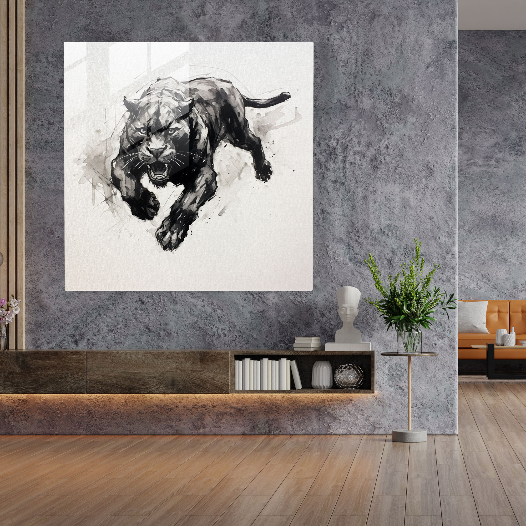Black Panther Glass Art - Black Panther, Ink Sketch, Wall Decoration, Glass Wall Art