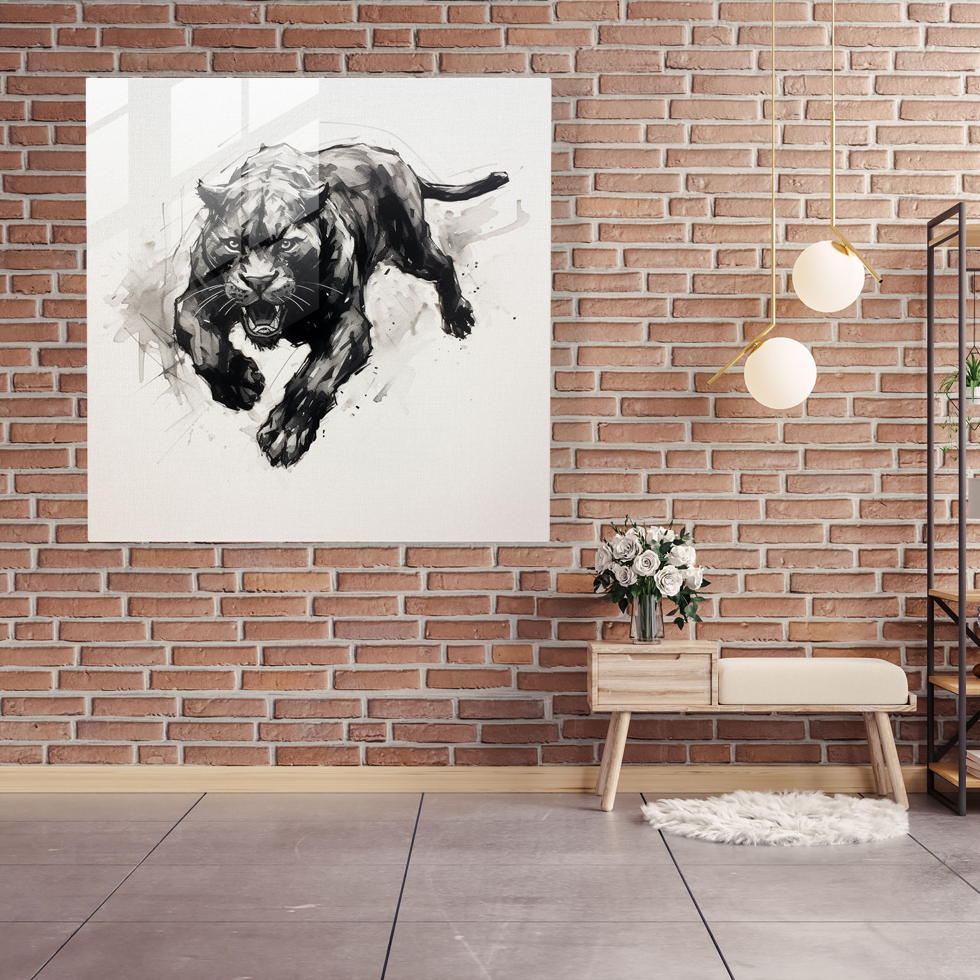 Black Panther Glass Art - Black Panther, Ink Sketch, Wall Decoration, Glass Wall Art