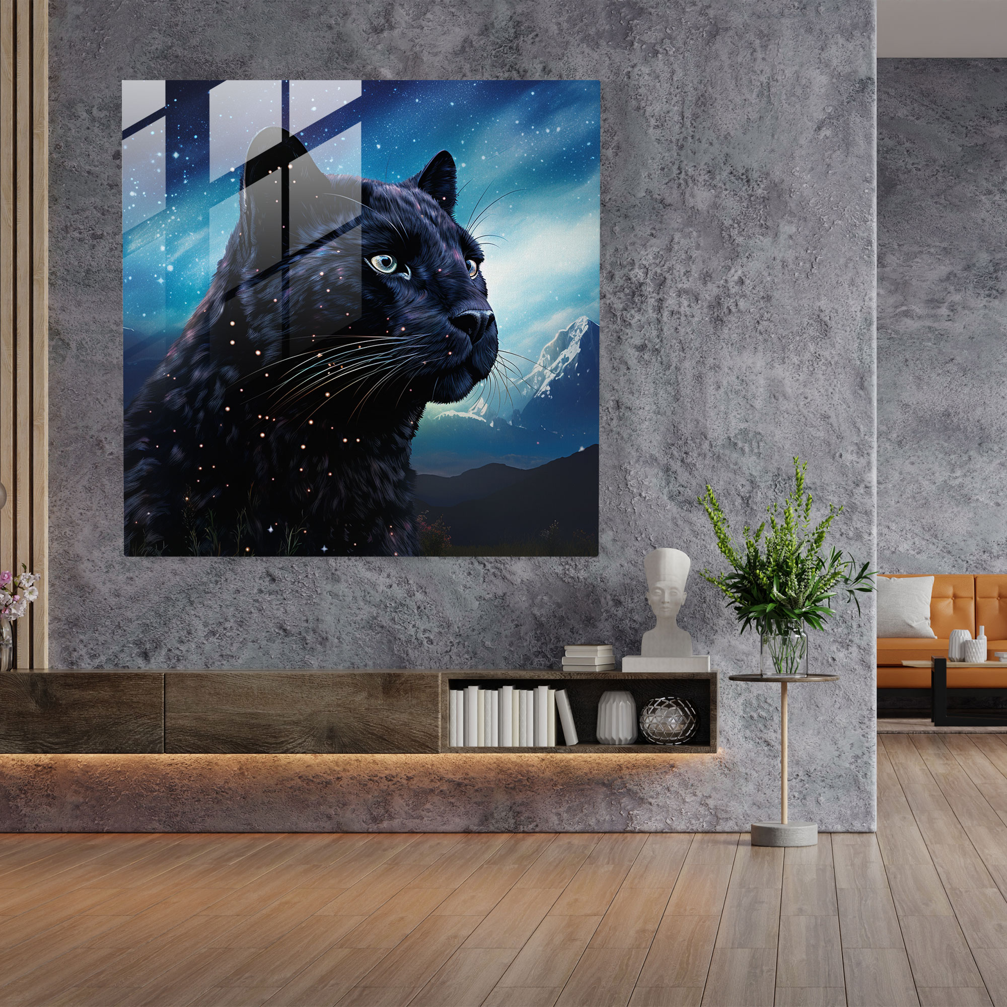 Starry Night Black Panther Glass Print - Black Panther, Starry Night, Black Panther, Home Decoration