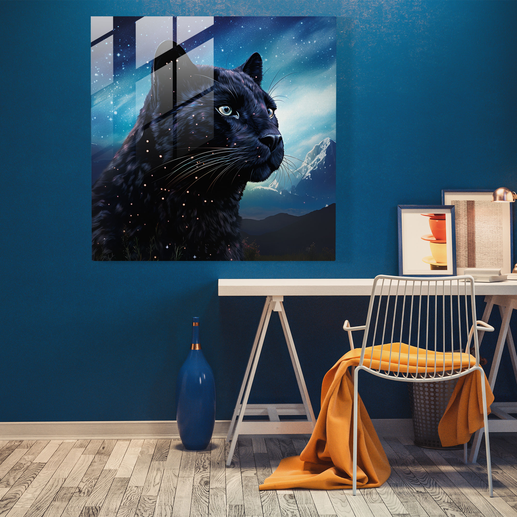 Starry Night Black Panther Glass Print - Black Panther, Starry Night, Black Panther, Home Decoration