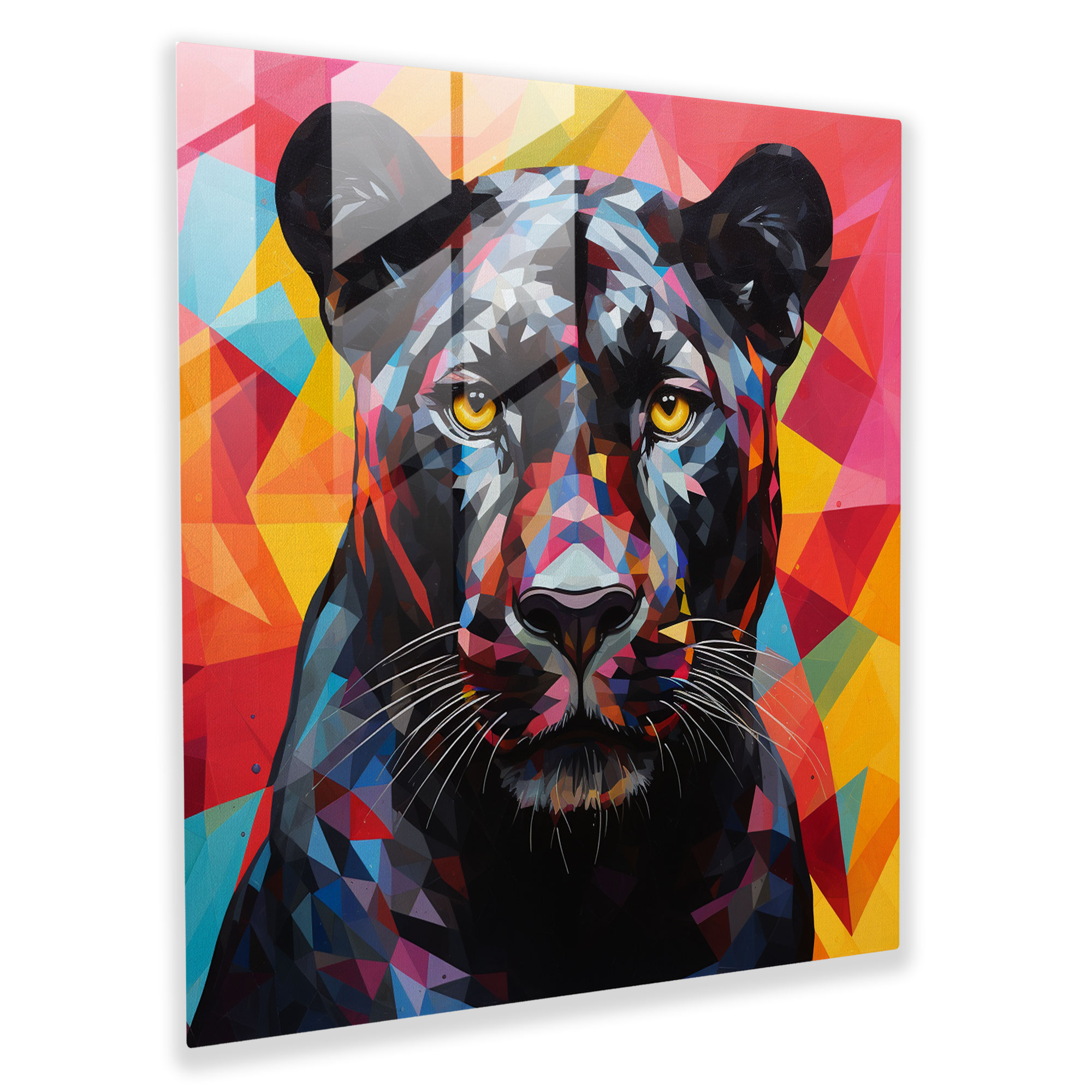 Geometric Panther Glass Print - Black Panther, Triangles, Glass Print, Glass Wall Art