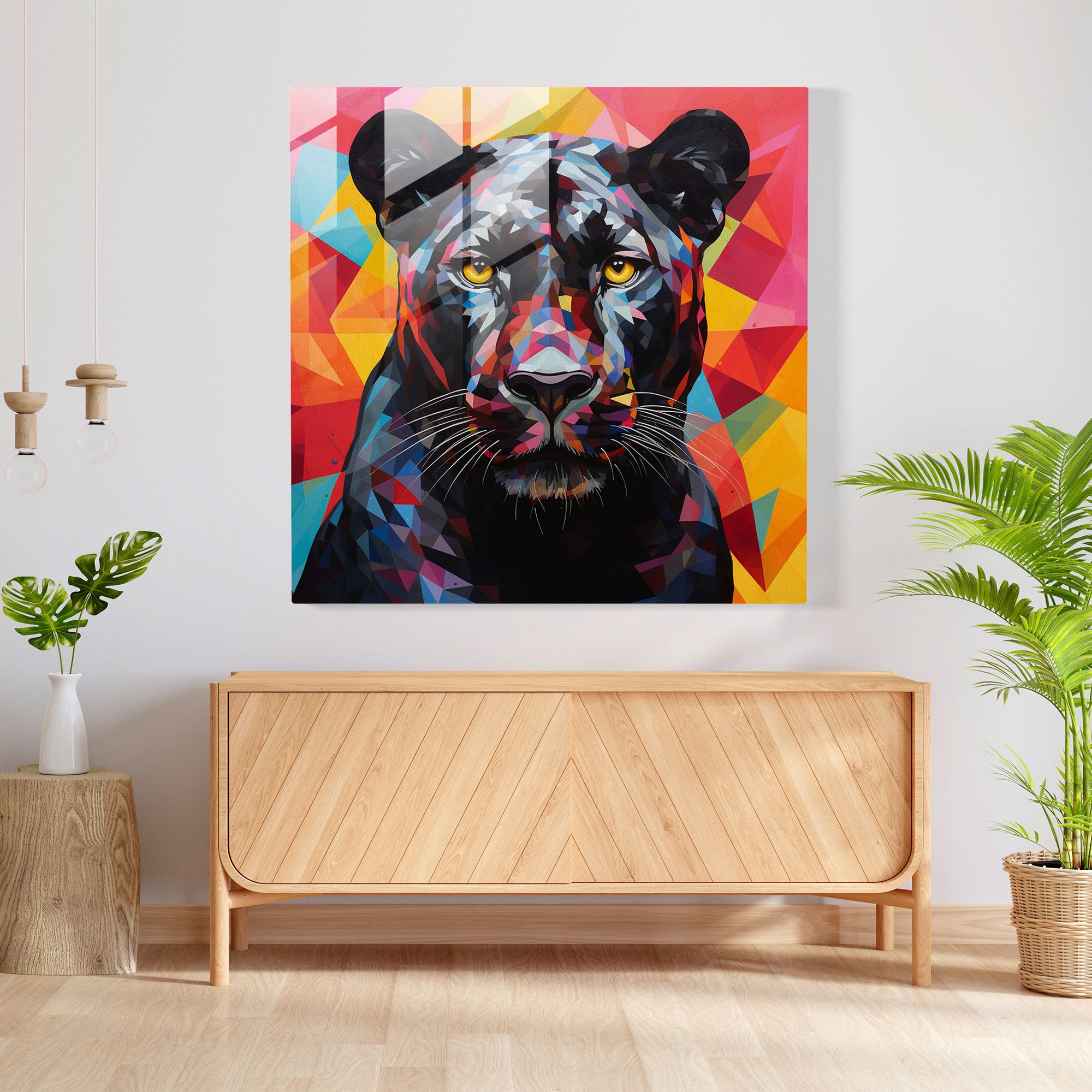 Geometric Panther Glass Print - Black Panther, Triangles, Glass Print, Glass Wall Art