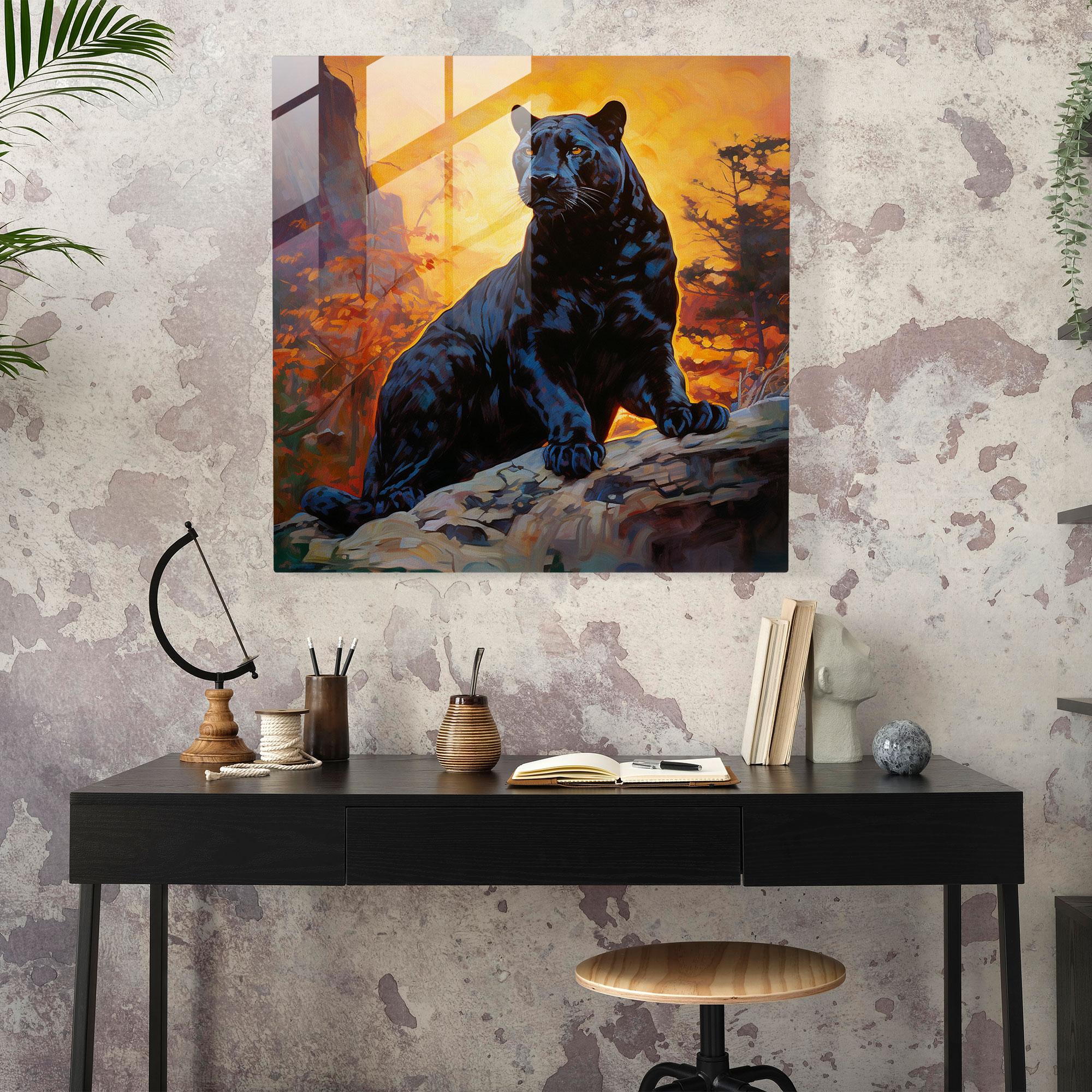 Golden Sunlight Black Panther Glass Print - Black Panther, Golden Sunlight, Glass Art, Black Panther