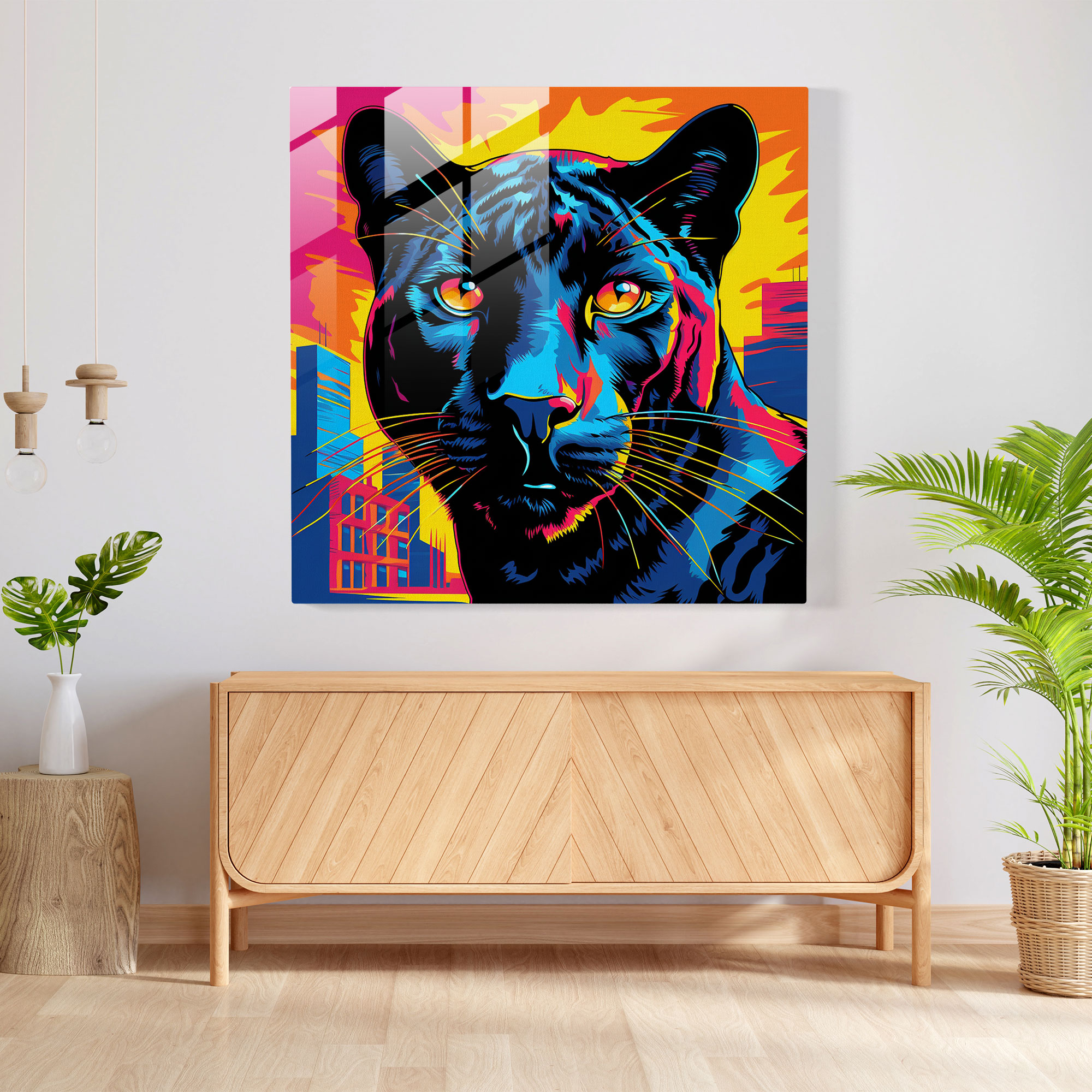Pop Panther Glass Art - Black Panther, Wall Decoration, Glass Art, Pop Art