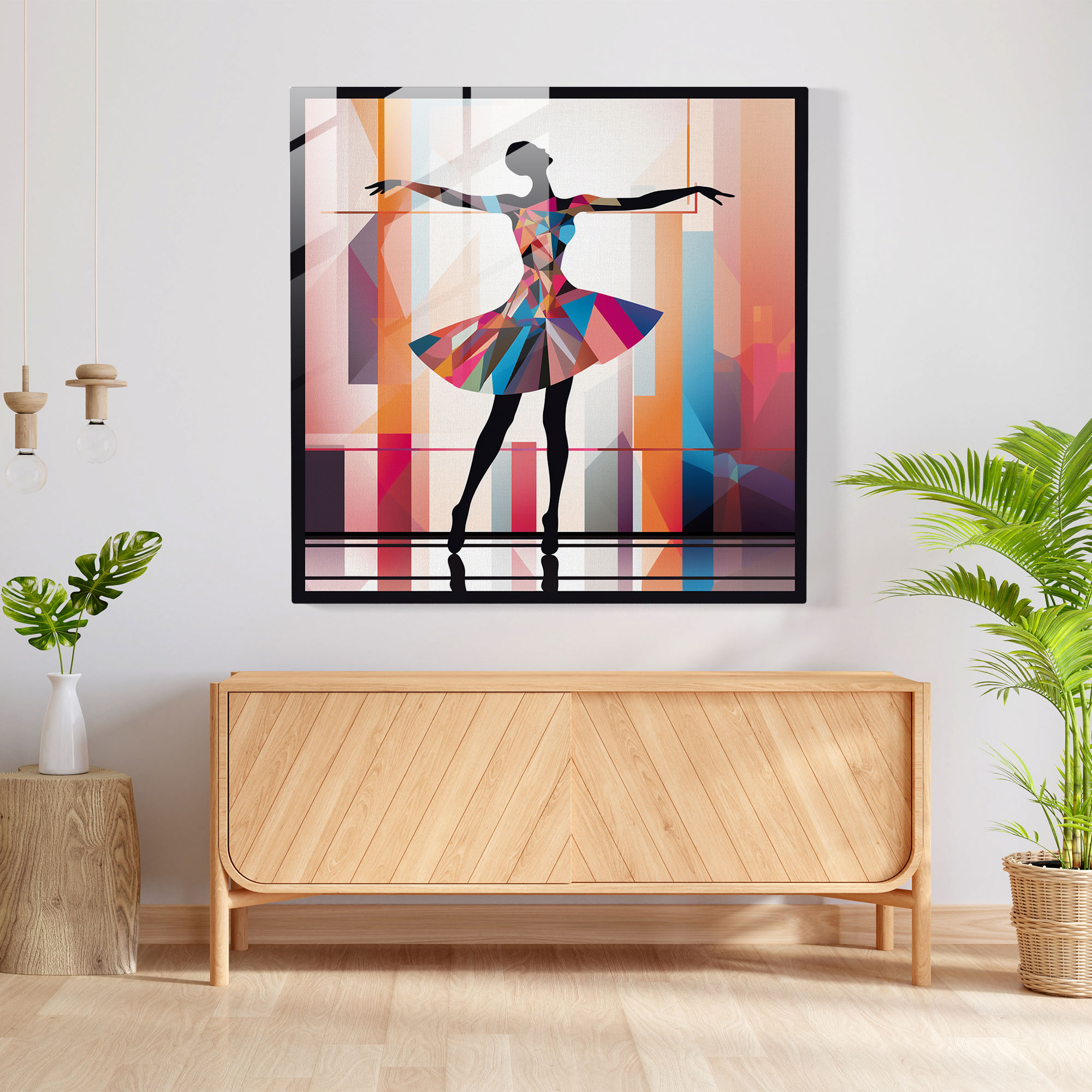 Ballerina Elegance Glass Print - Ballerina, Geometric Shapes, Glass Wall Art, Wall Decoration