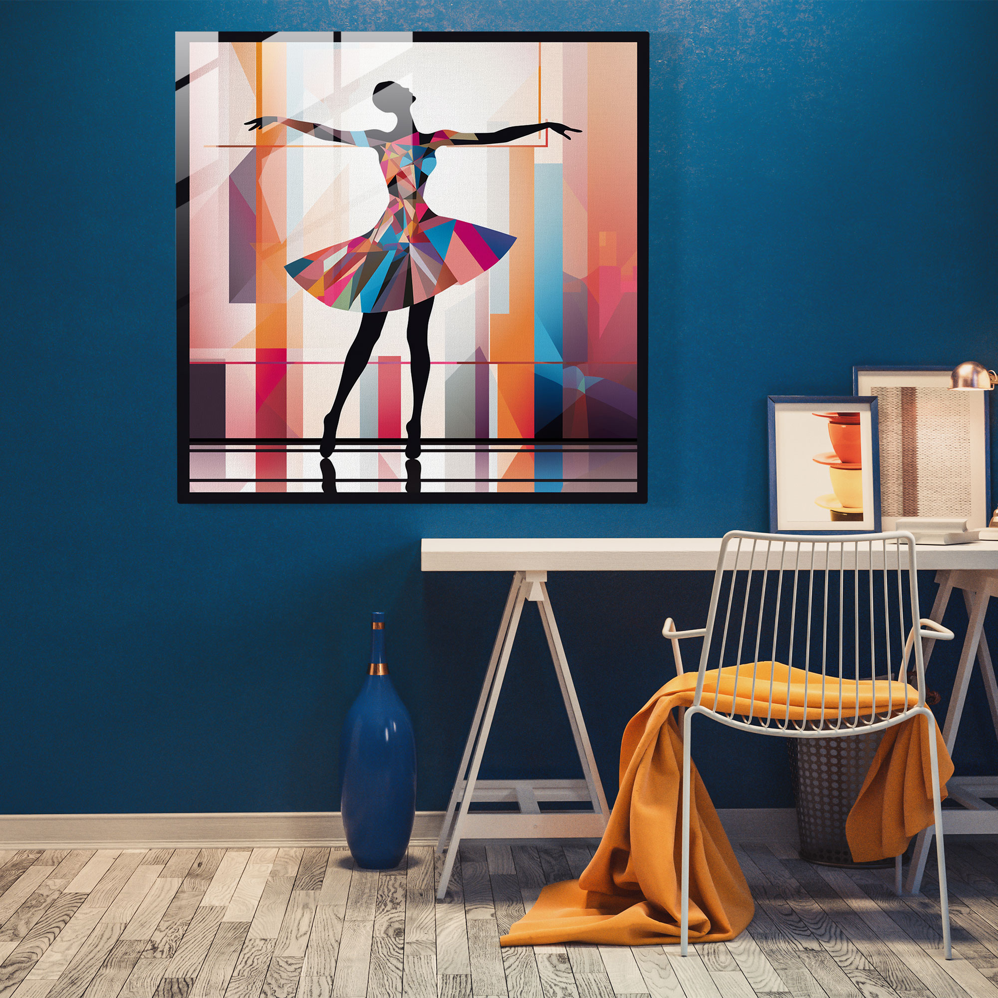 Ballerina Elegance Glass Print - Ballerina, Geometric Shapes, Glass Wall Art, Wall Decoration