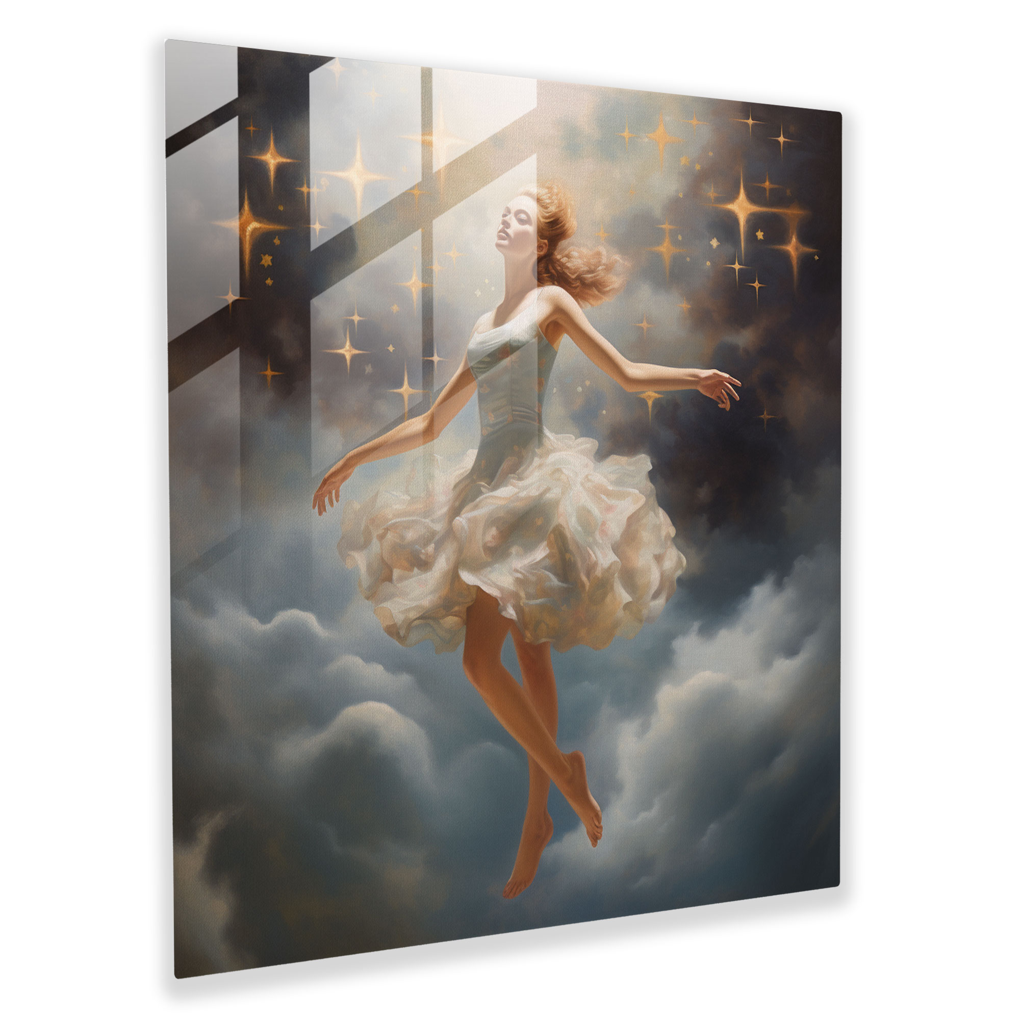 Ballerina Dreamscape Glass Print - Ballerina, Glass Print, Home Decoration, Clouds