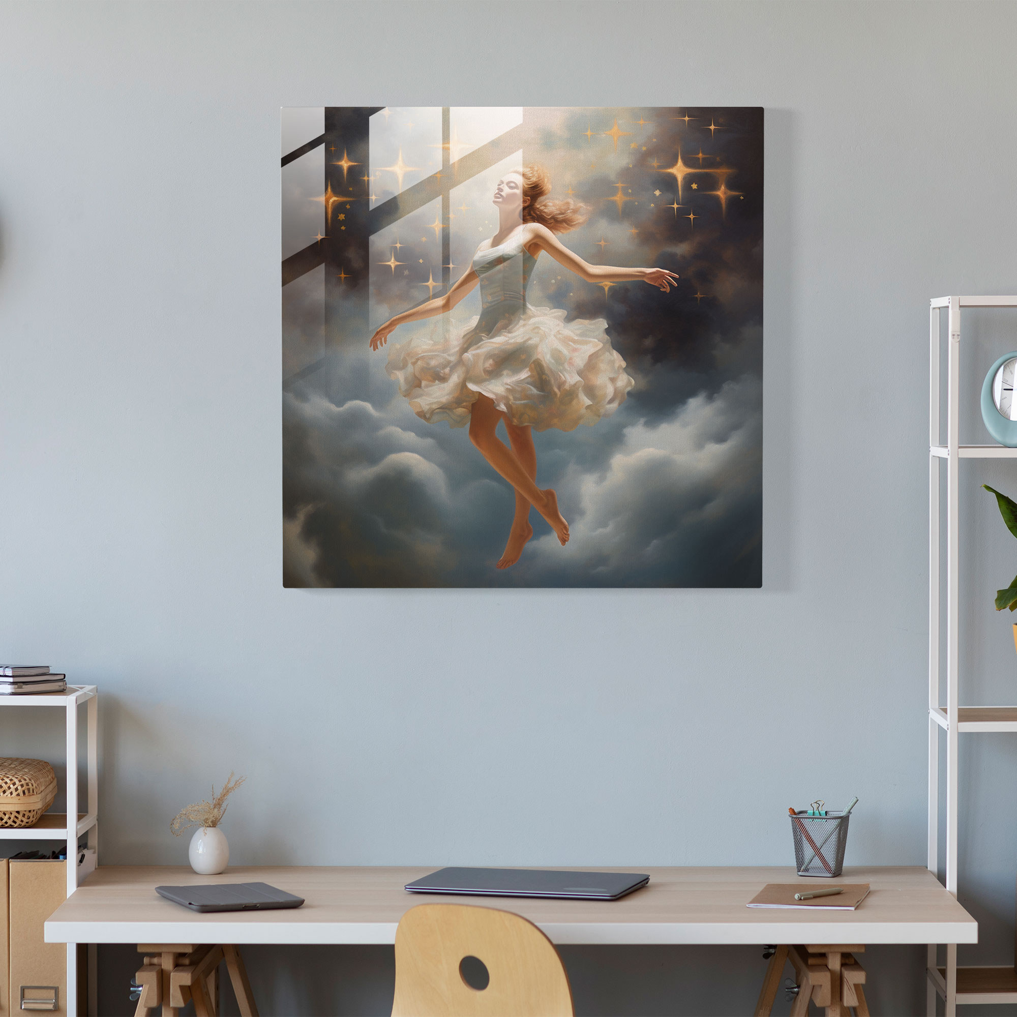 Ballerina Dreamscape Glass Print - Ballerina, Glass Print, Home Decoration, Clouds