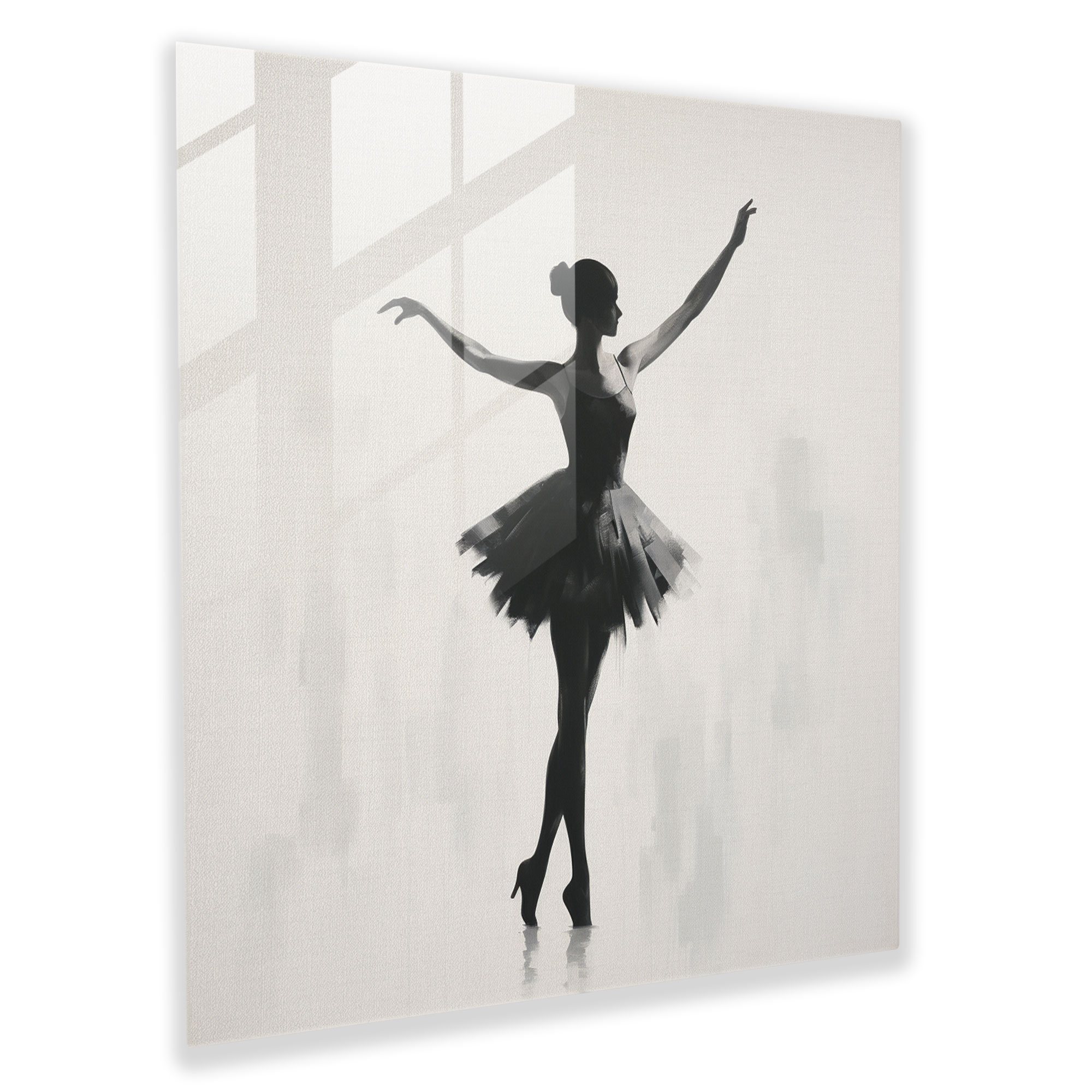 Silhouetted Ballerina Glass Print - Ballerina, Wall Decoration, Monochrome, Glass Art