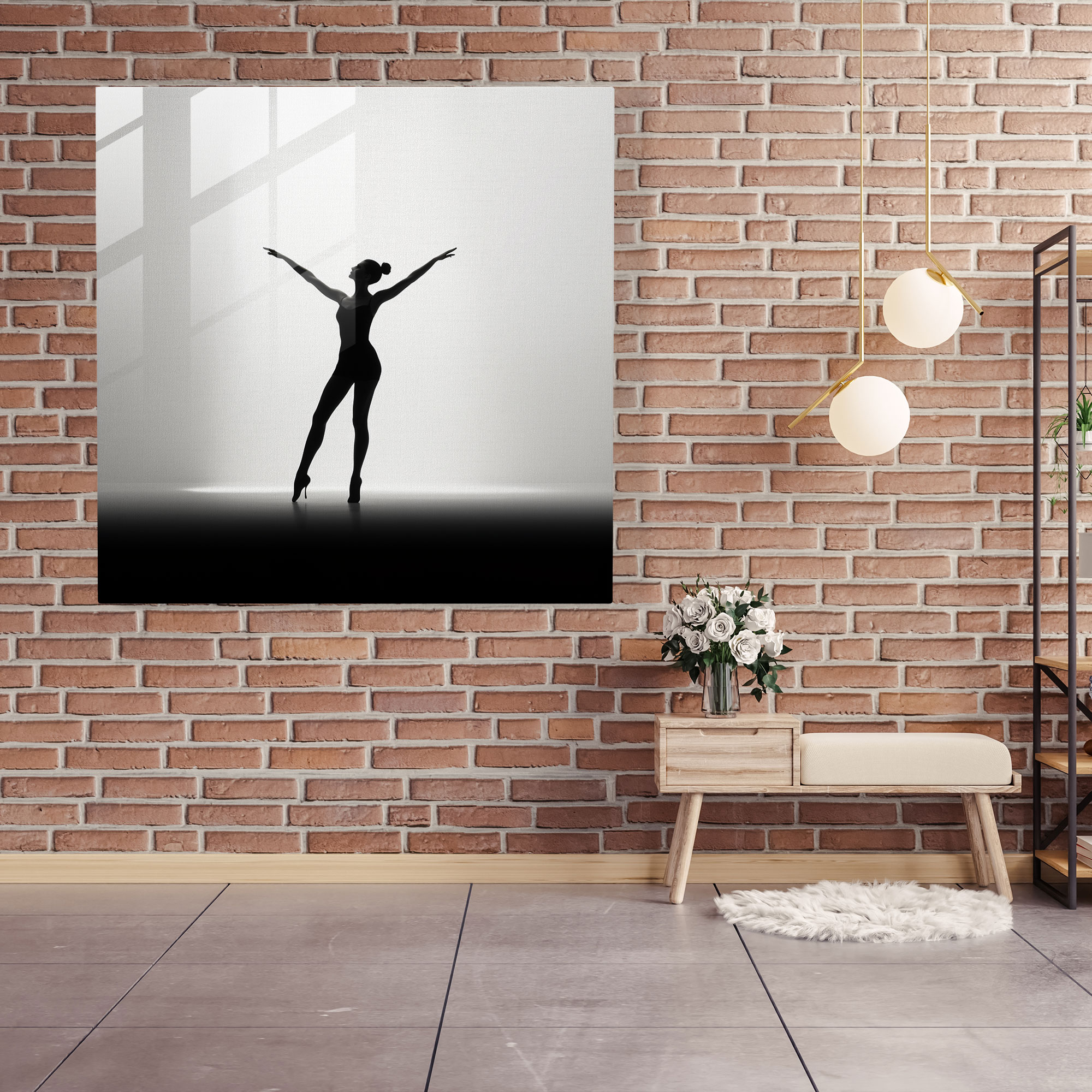 Minimalist Ballerina Glass Print - Ballerina, Sleek Lines, Minimalist Silhouette, Glass Print