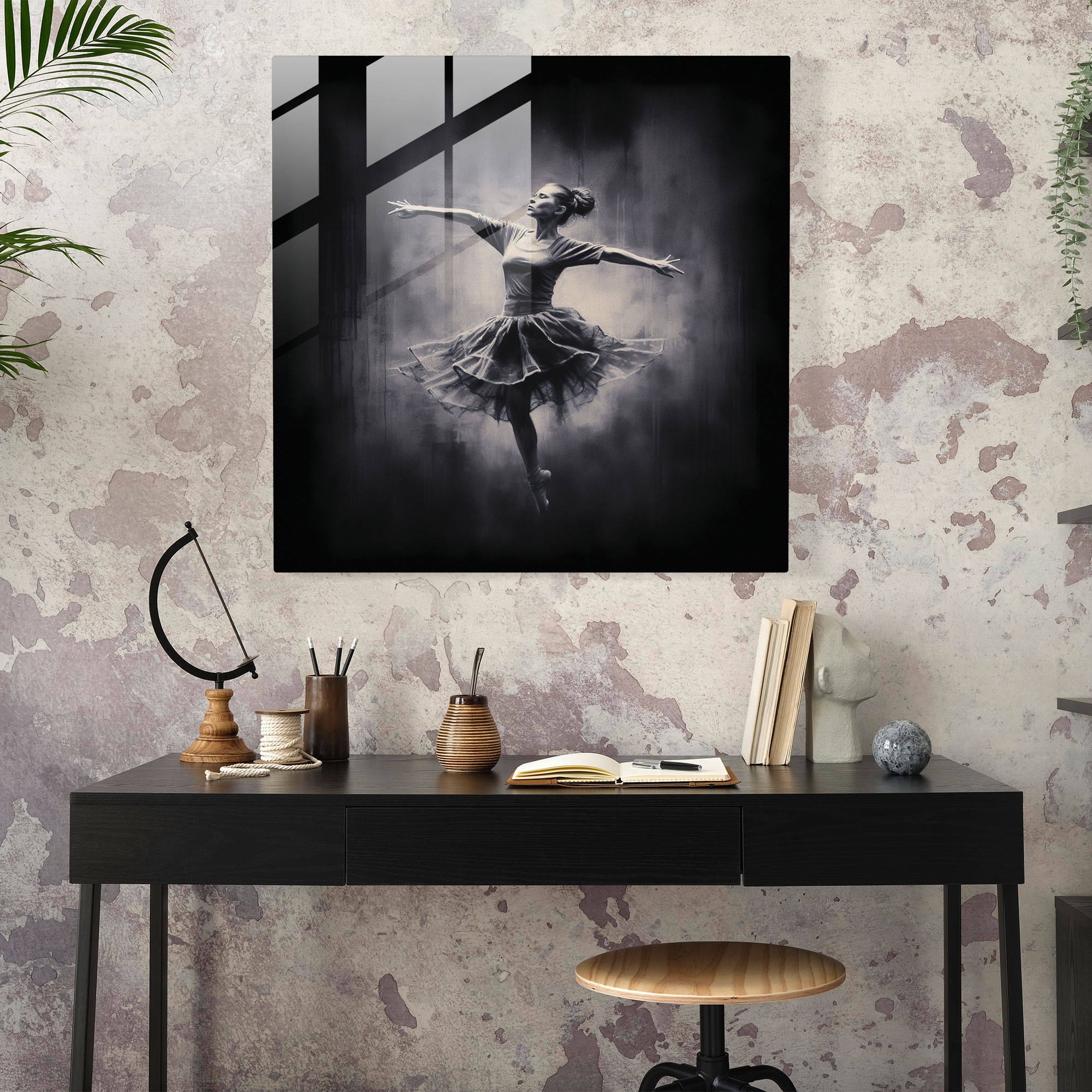 Ballerina Charcoal Drawing Glass Print - Ballerina, Charcoal Drawing, Ballerina, Glass Wall Art
