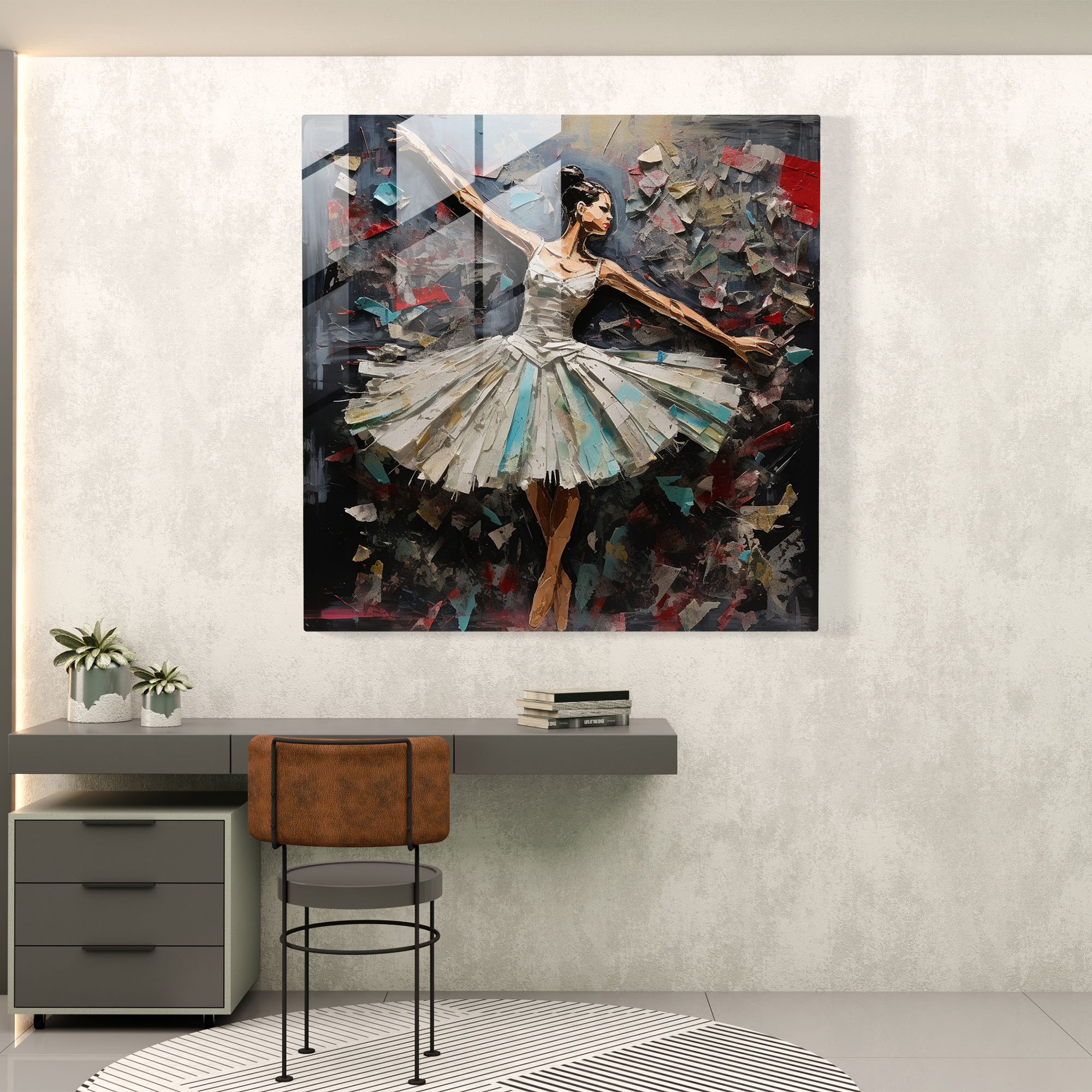 Ballerina Contemporary Collage Glass Print - Ballerina, Home Decoration, Glass Print, Glass Art