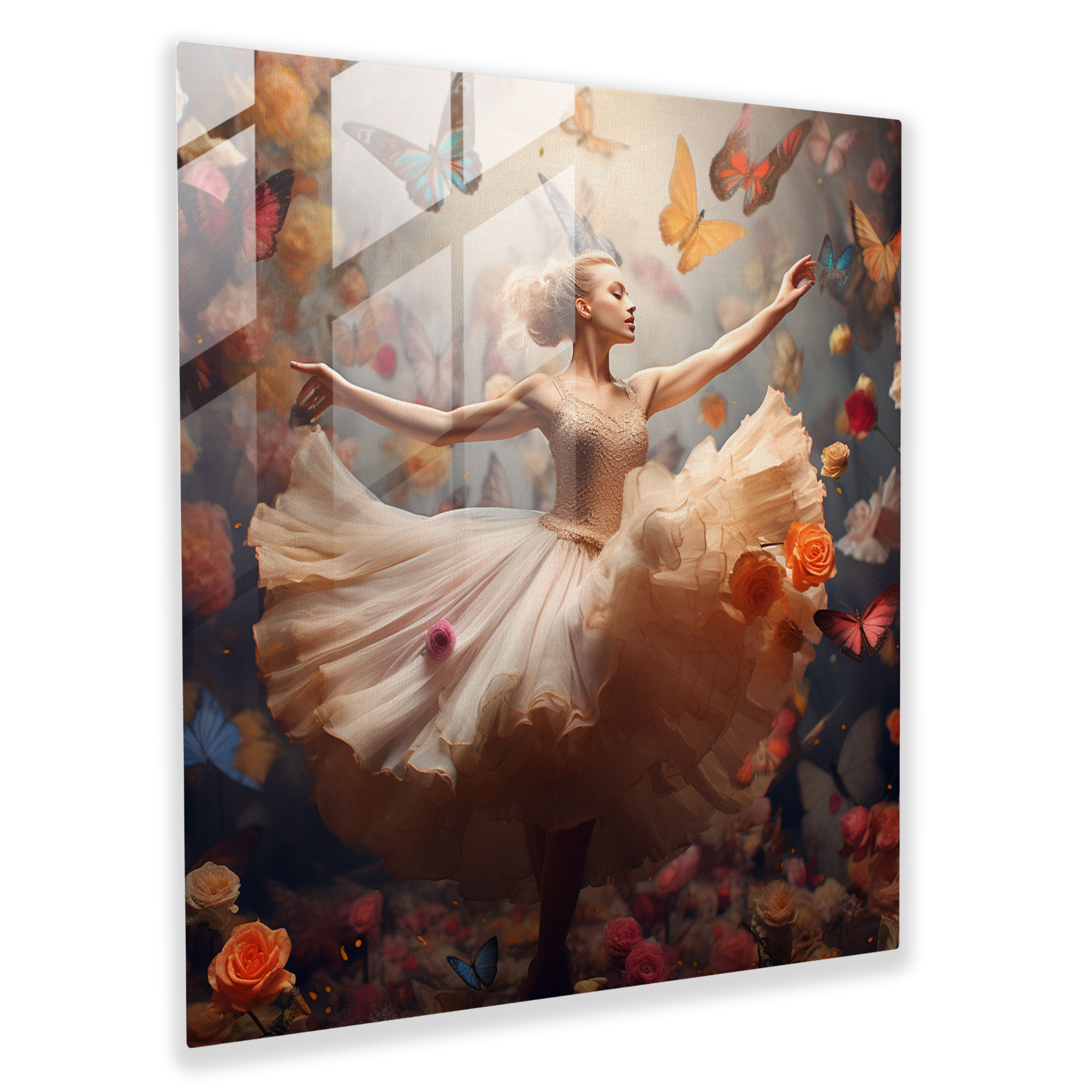 Whimsical Ballerina Glass Print - Ballerina, Flowers, Glass Print, Butterflies
