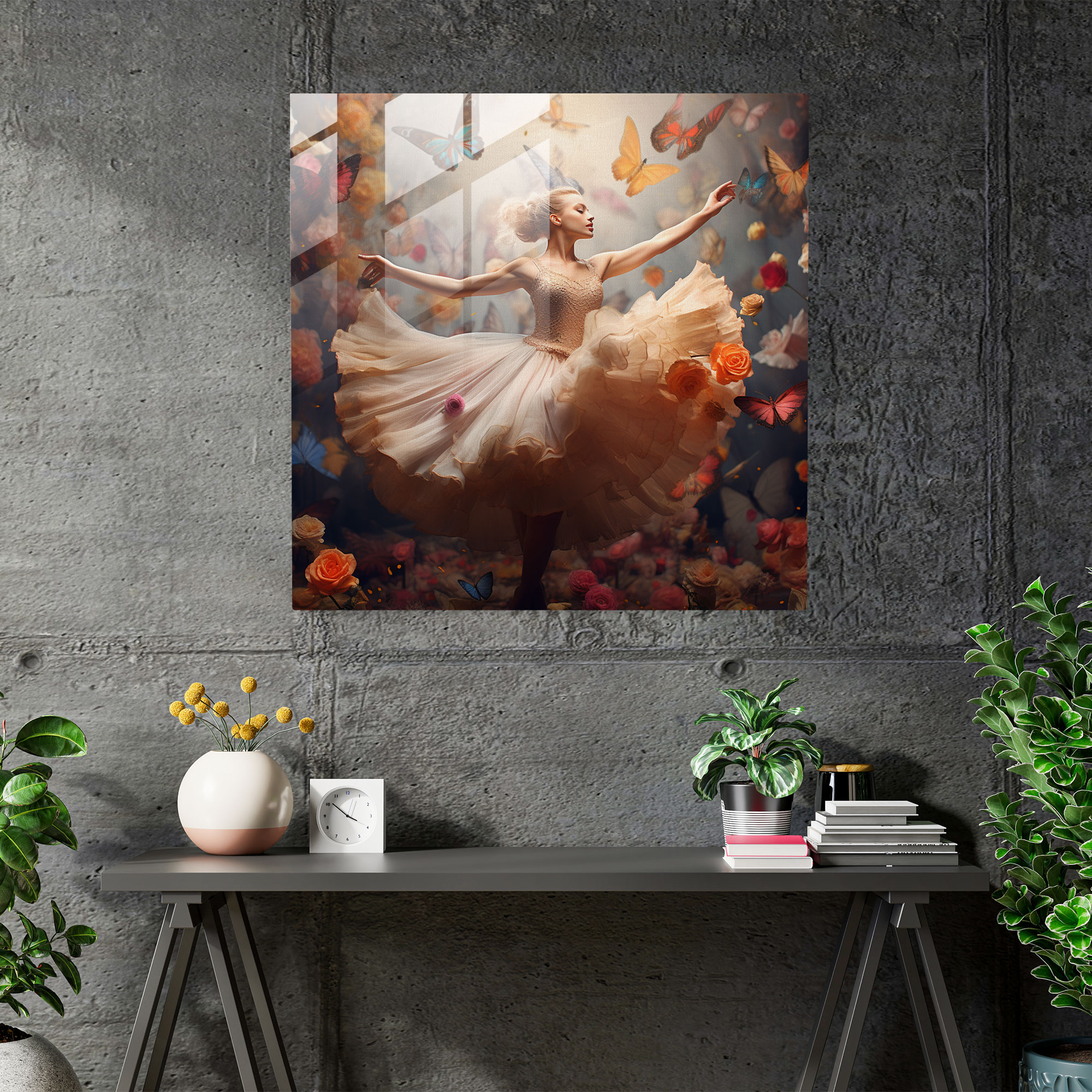 Whimsical Ballerina Glass Print - Ballerina, Flowers, Glass Print, Butterflies