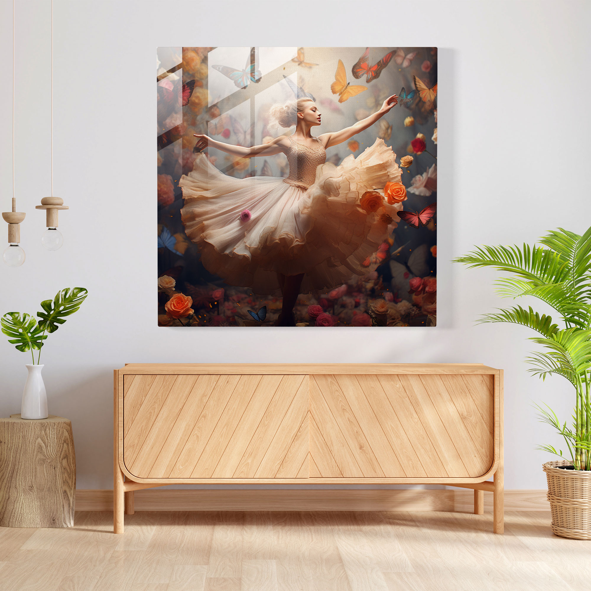Whimsical Ballerina Glass Print - Ballerina, Flowers, Glass Print, Butterflies