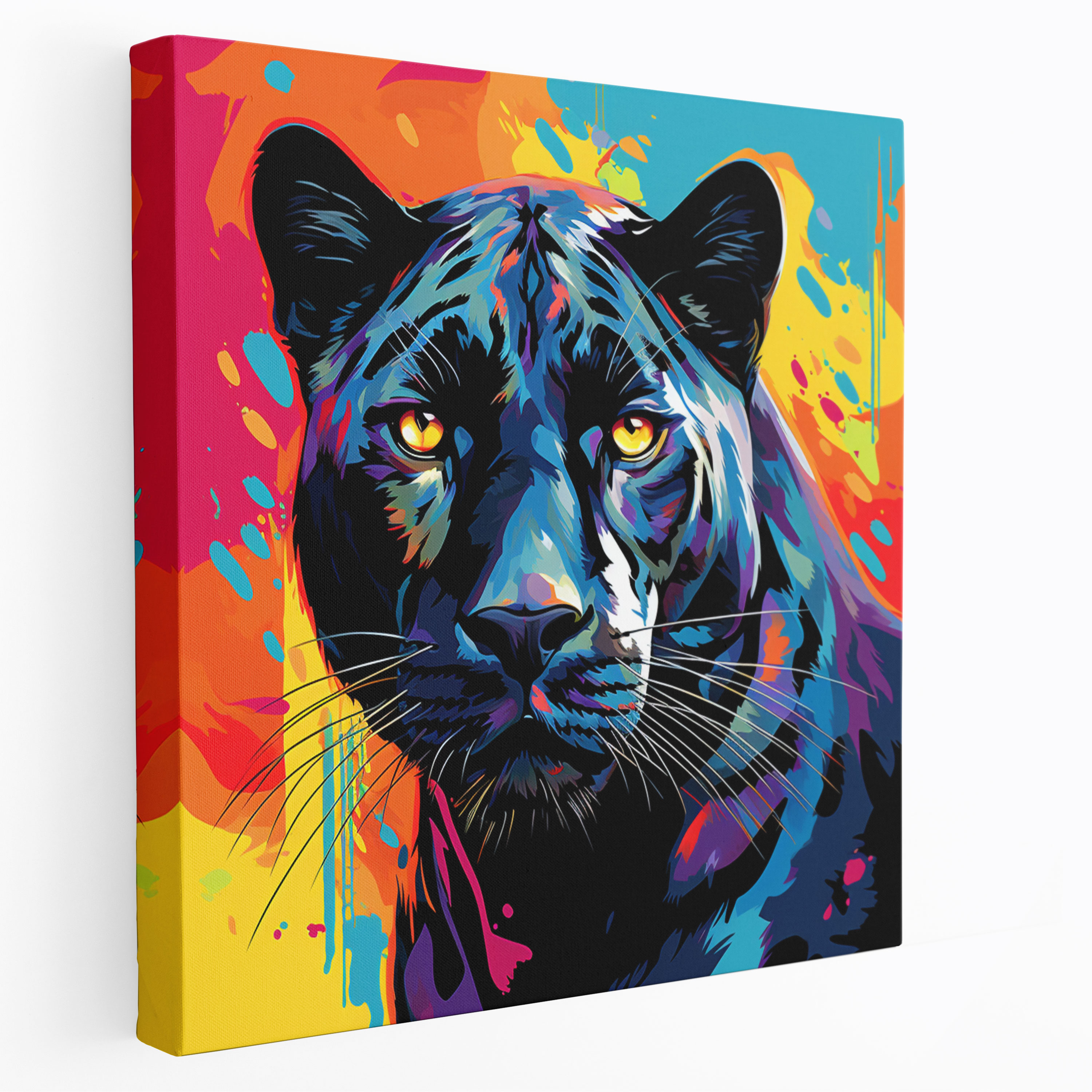 Pop Art Black Panther Canvas Print - Black Panther, Colorful Background, Vibrant Panther, Wall Art