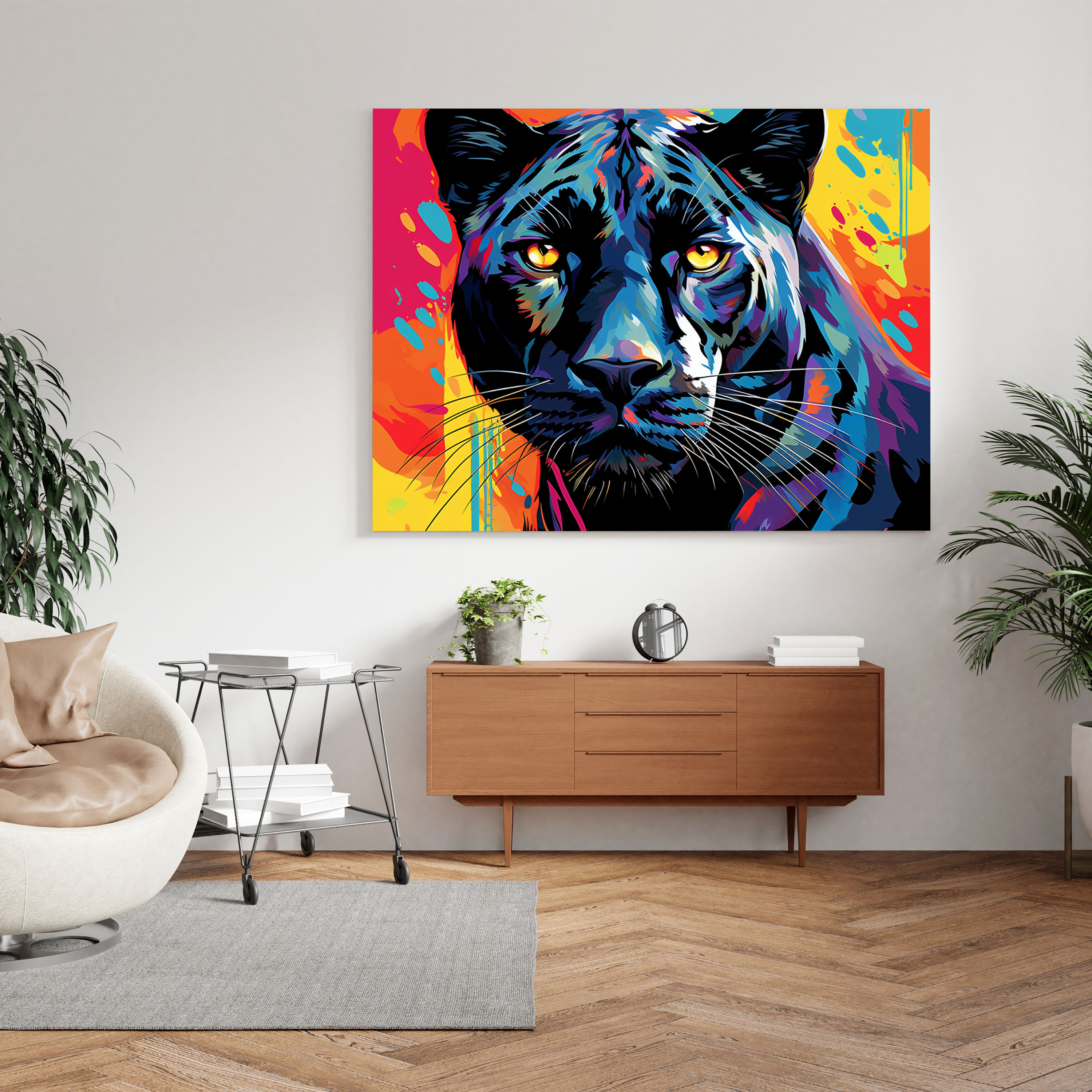 Pop Art Black Panther Canvas Print - Black Panther, Colorful Background, Vibrant Panther, Wall Art