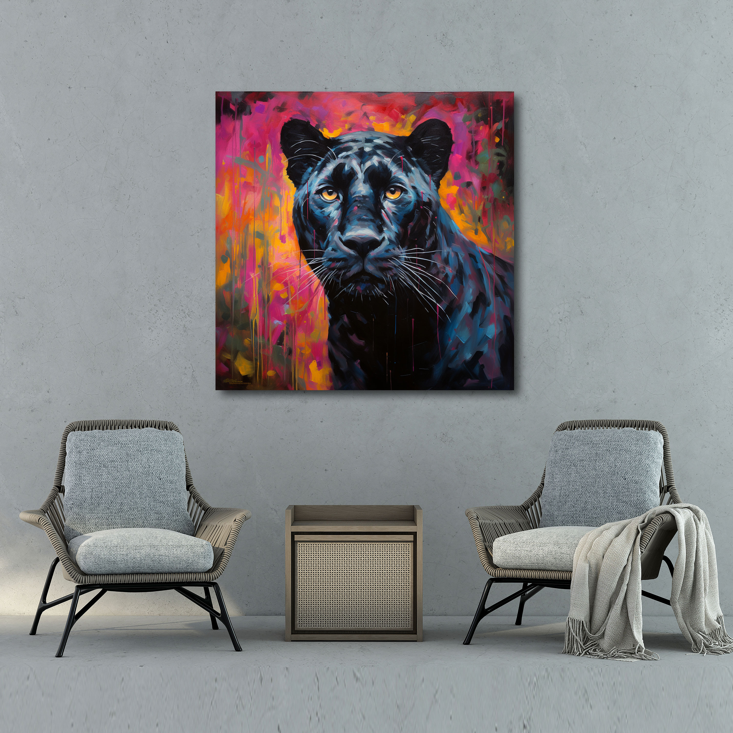 Dreamy Black Panther Canvas Print - Black Panther, Impressionist Painting, Canvas, Wall Decoration