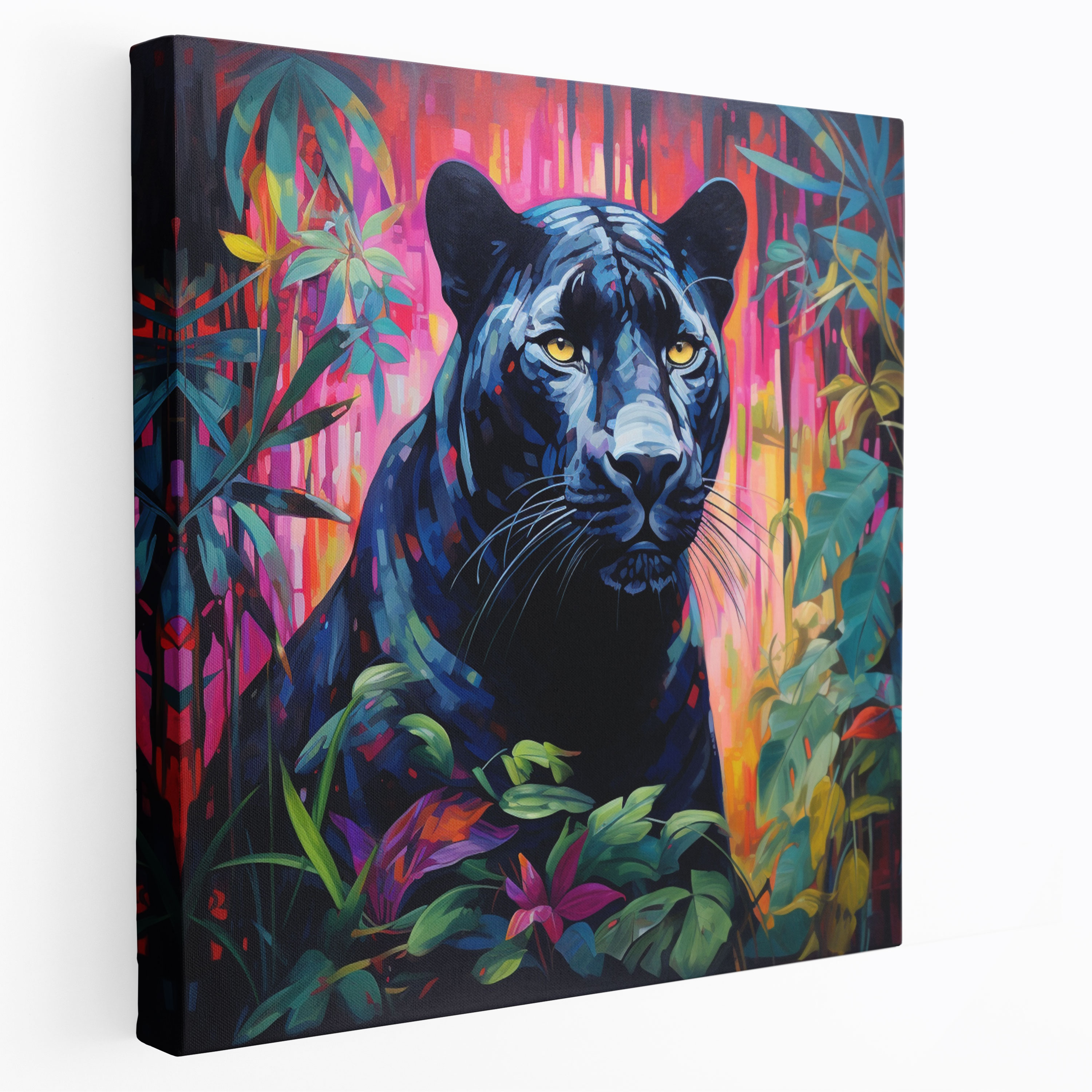 Black Panther Canvas Print - Majestic Panther In Vibrant Jungle - Black Panther, Canvas, Home Decoration, Canvas Wall Art