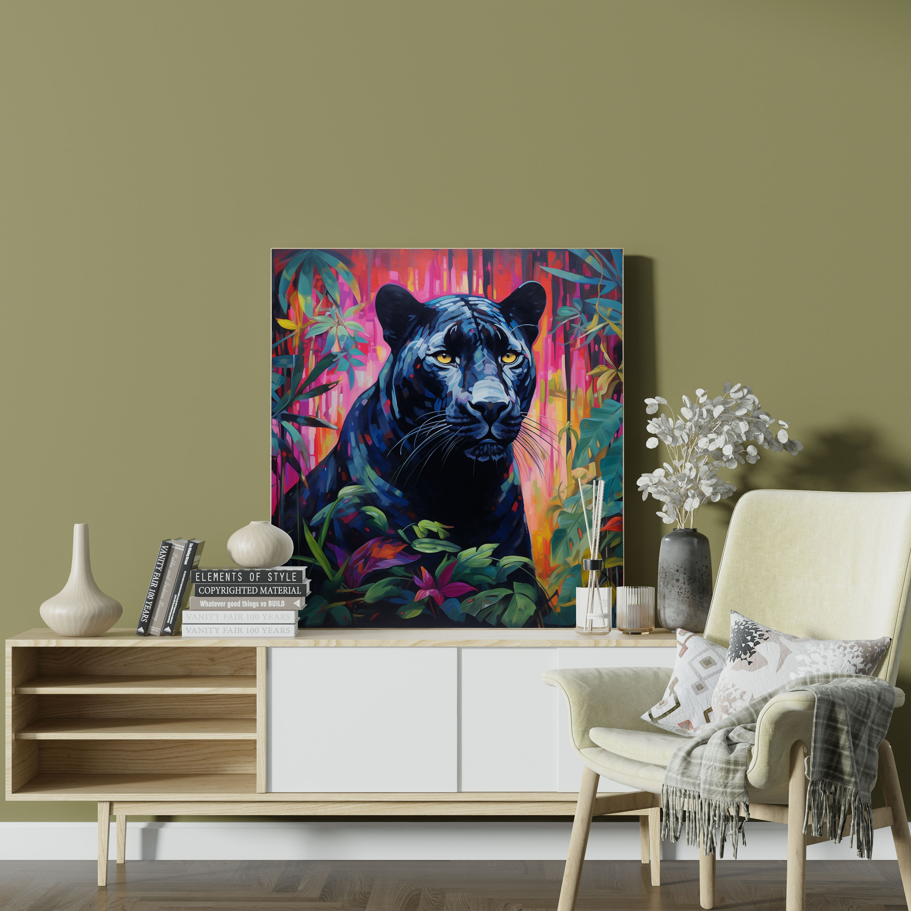 Black Panther Canvas Print - Majestic Panther In Vibrant Jungle - Black Panther, Canvas, Home Decoration, Canvas Wall Art