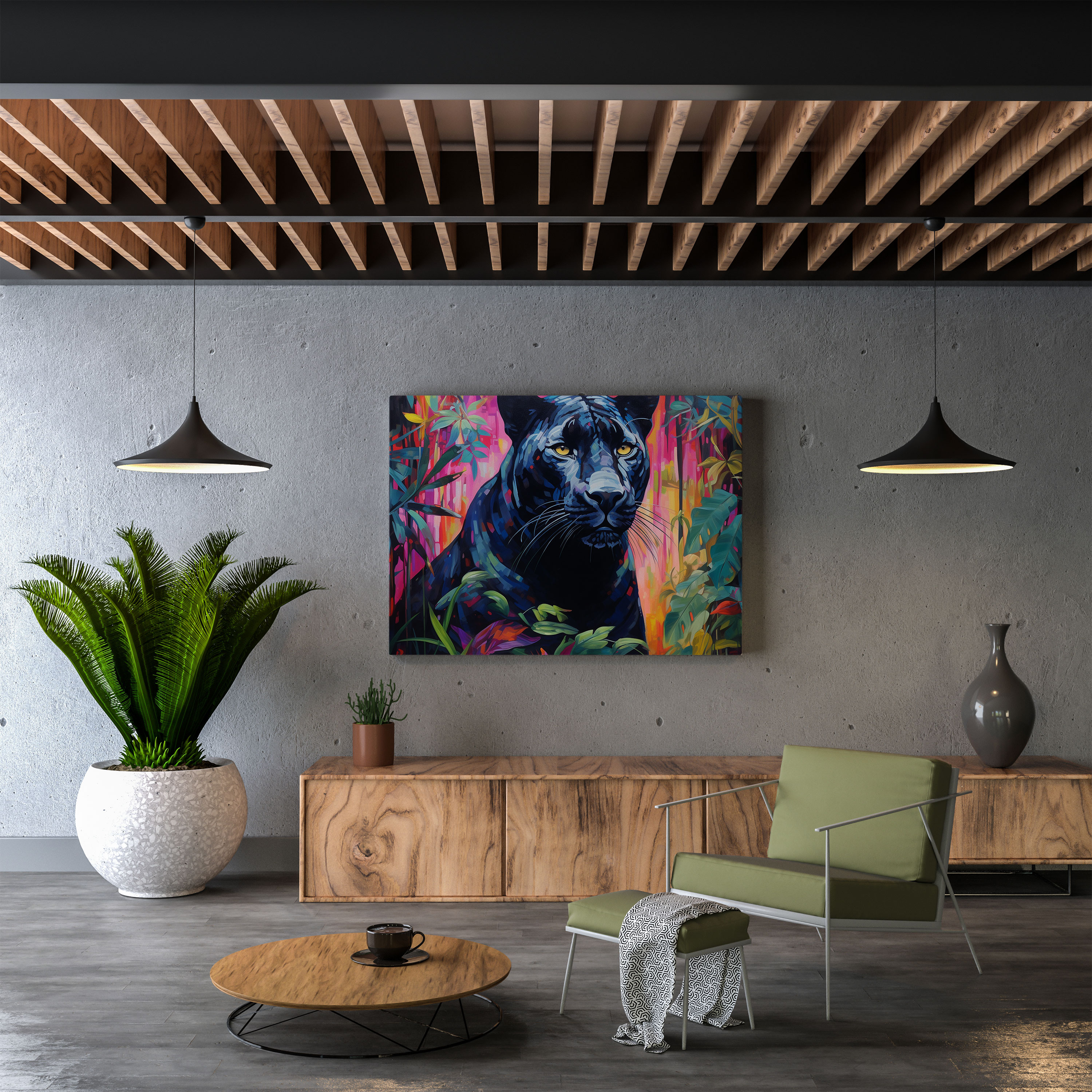 Black Panther Canvas Print - Majestic Panther In Vibrant Jungle - Black Panther, Canvas, Home Decoration, Canvas Wall Art