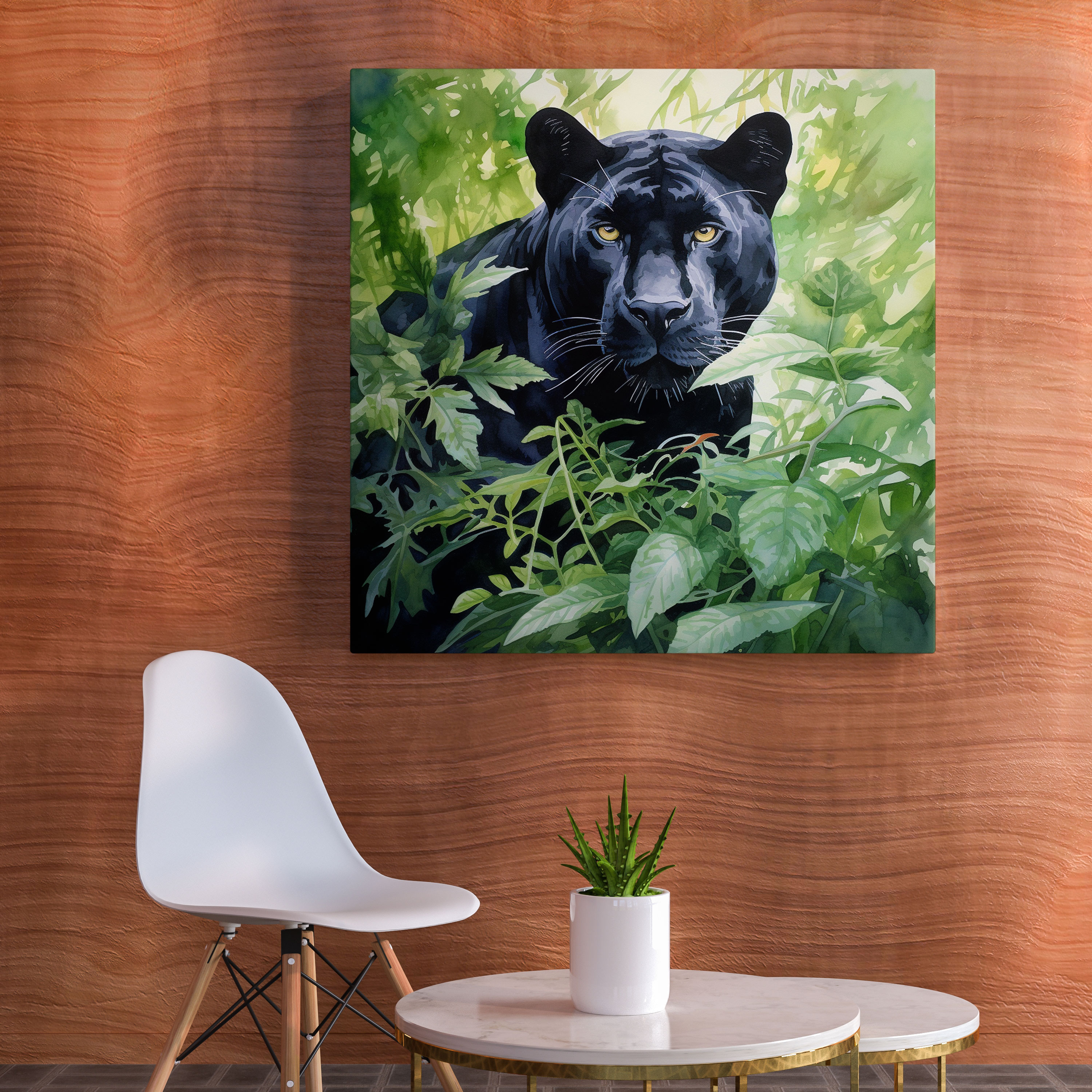 Black Panther Canvas Print - Serene Panther In Lush Green Foliage - Black Panther, Black Panther, Serene Panther, Watercolor Painting