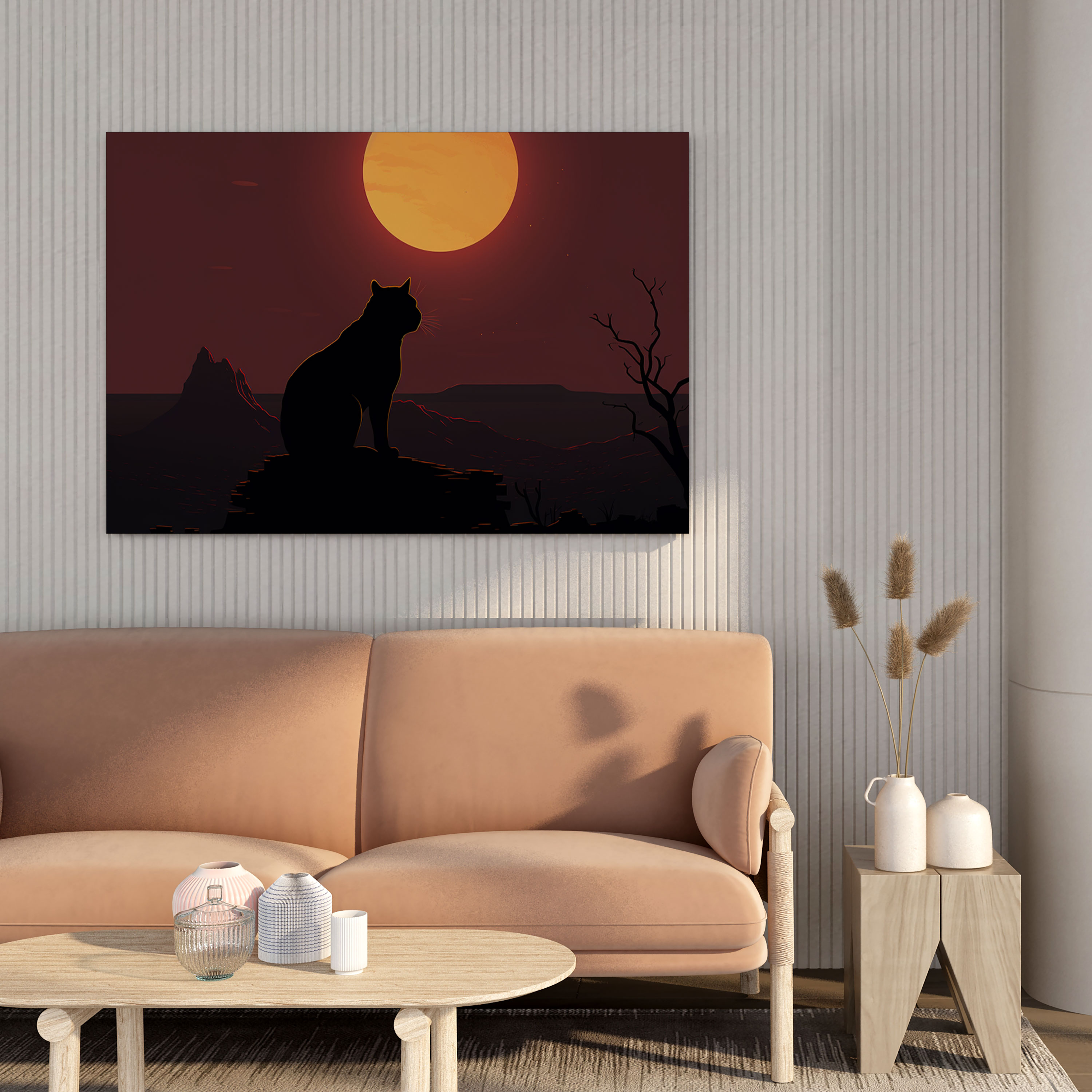 Black Panther Wall Decoration - Silhouetted Panther In Front Of Full Moon - Black Panther, Full Moon, Home Decoration, Silhouetted Panther