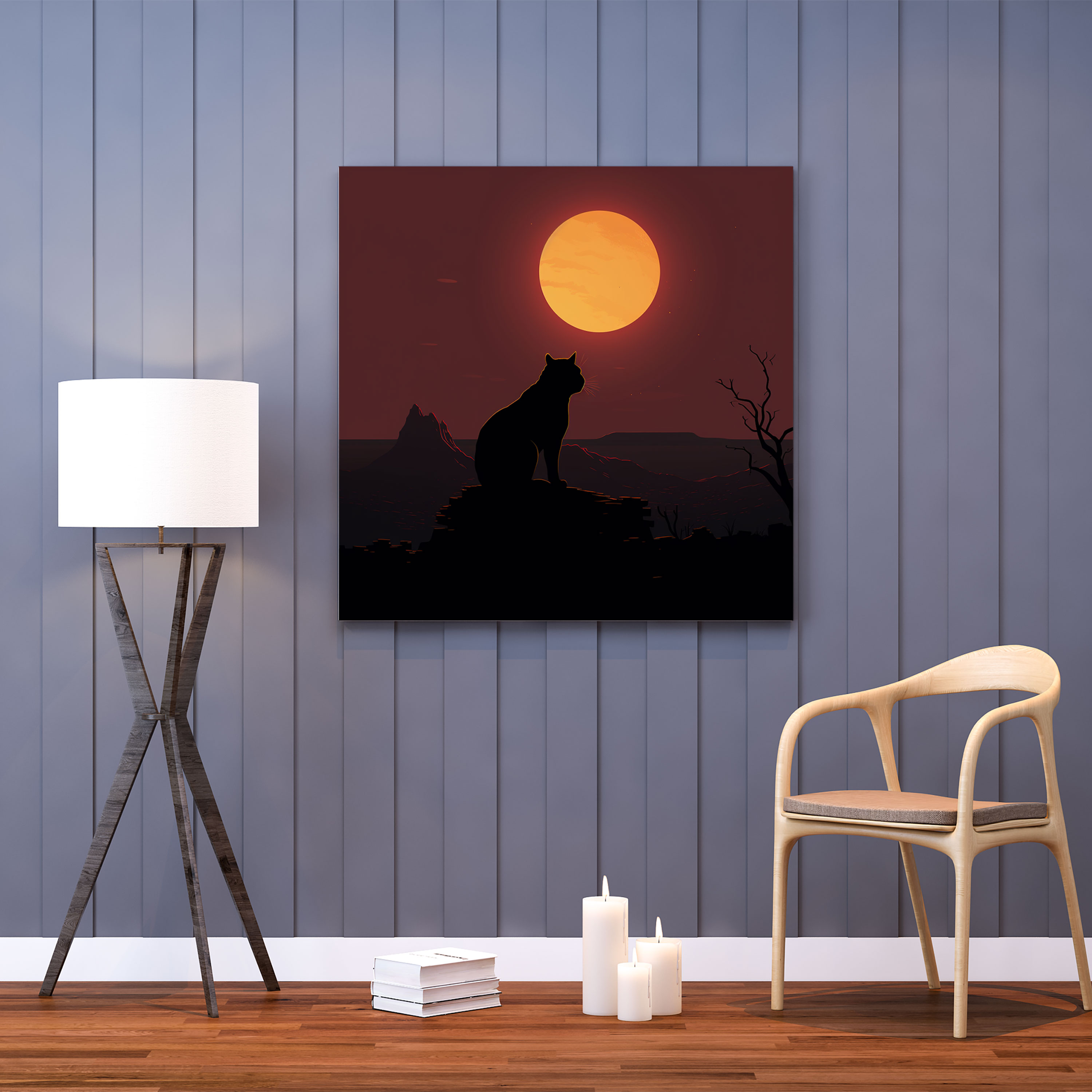 Black Panther Wall Decoration - Silhouetted Panther In Front Of Full Moon - Black Panther, Full Moon, Home Decoration, Silhouetted Panther
