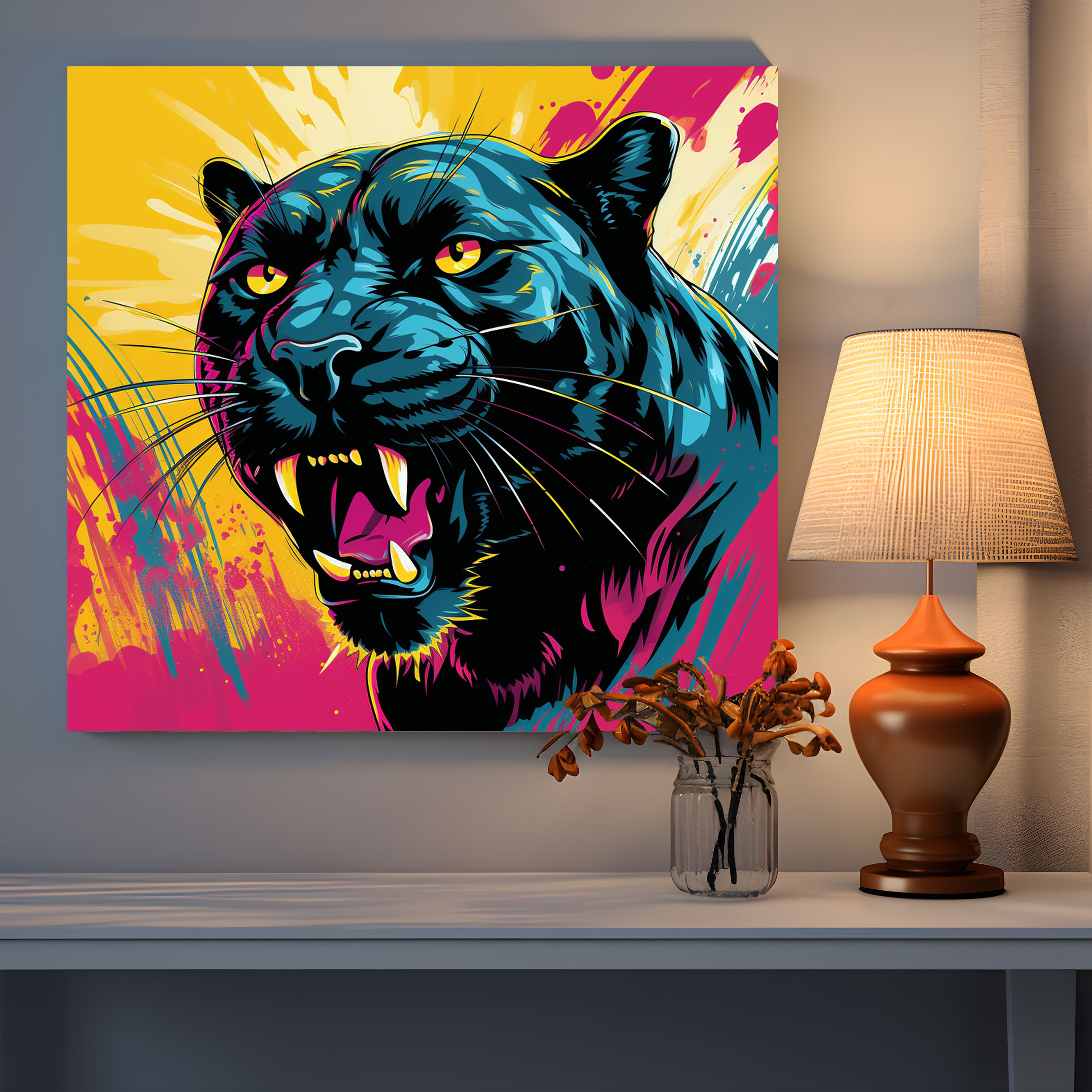 Black Panther Canvas Print - Vibrant Panther On Colorful Background - Black Panther, Canvas Wall Art, Canvas Print, Pop Art-Inspired Illustration