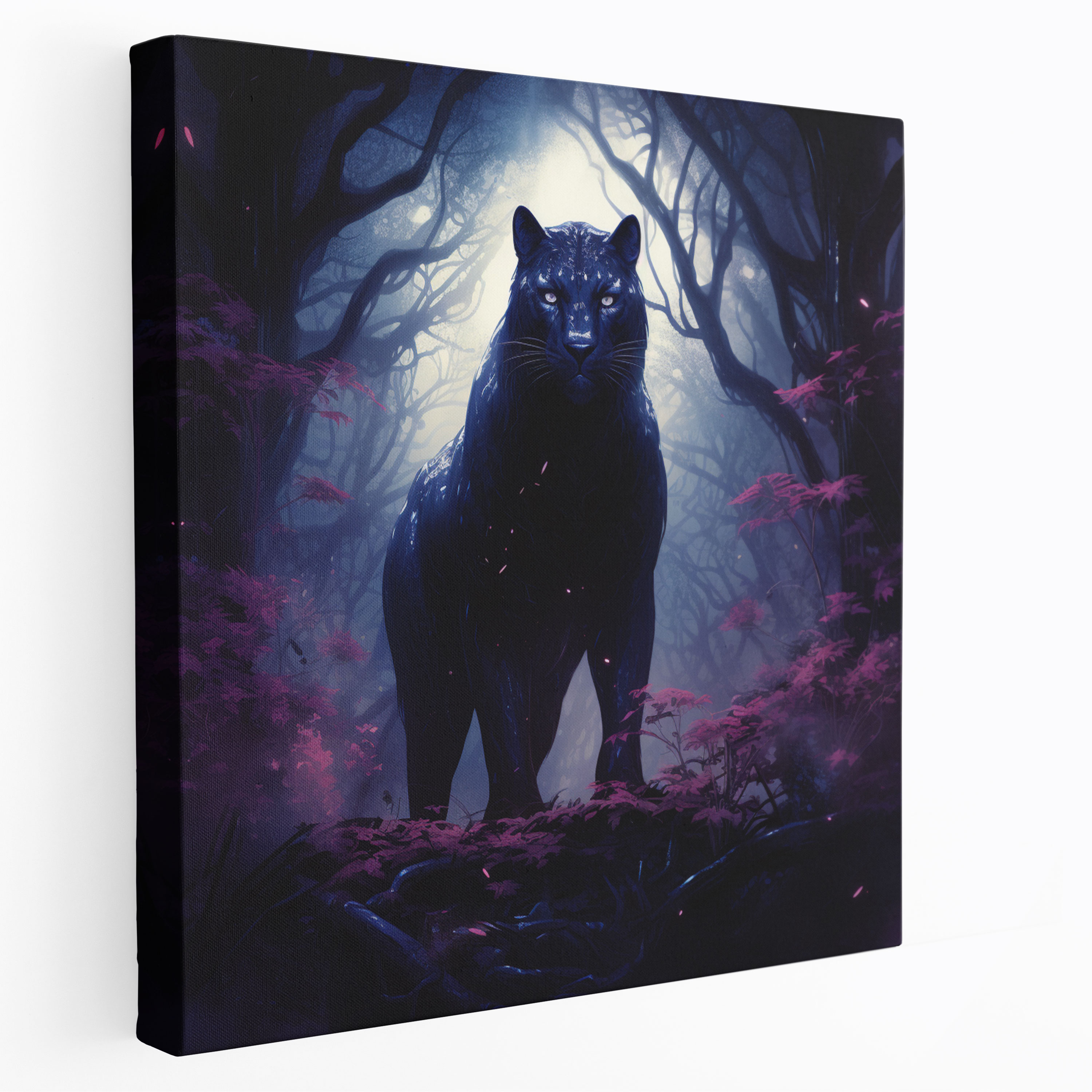 Black Panther Wall Decoration - Black Panther, Moonlit Forest, Wall Art, Canvas Print