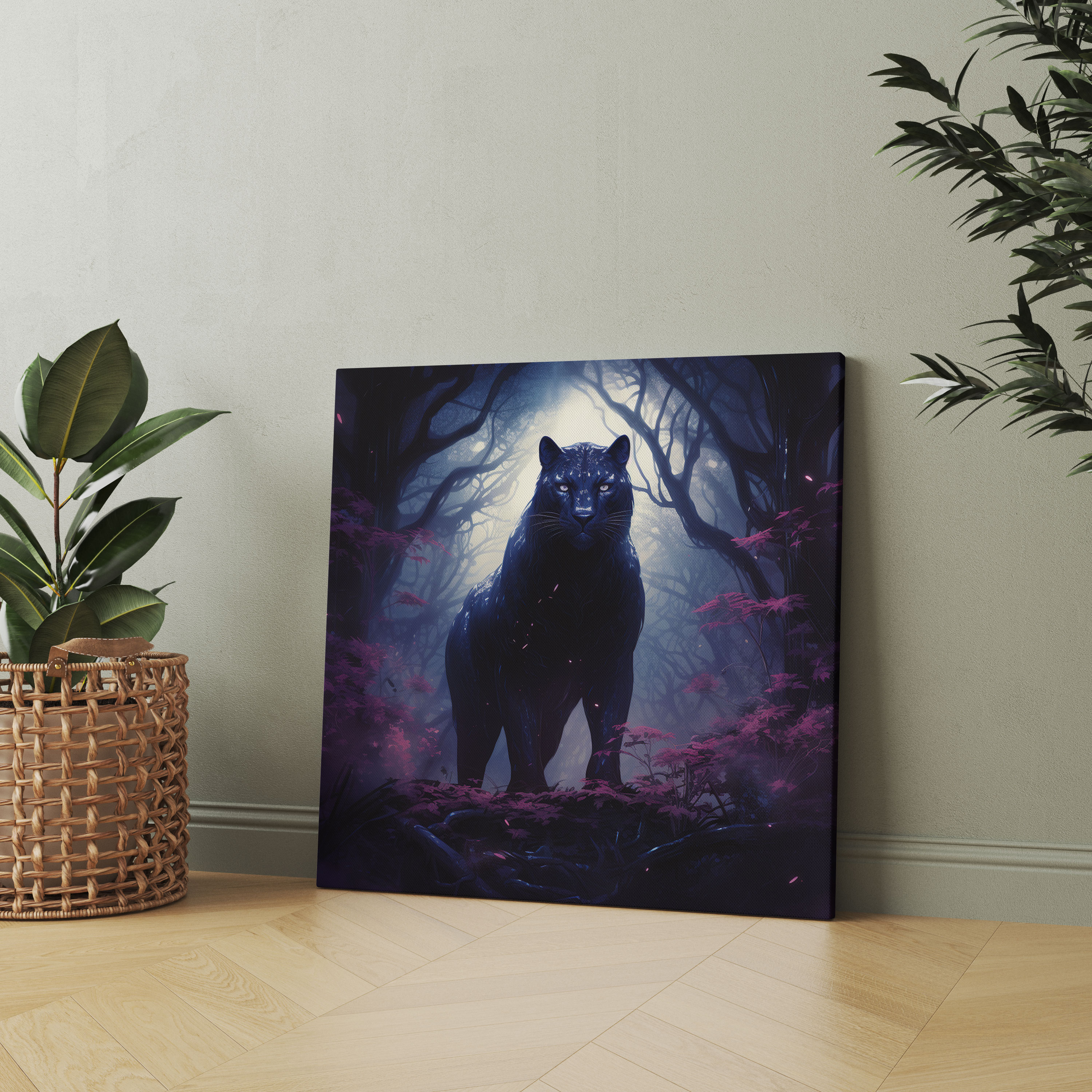 Black Panther Wall Decoration - Black Panther, Moonlit Forest, Wall Art, Canvas Print