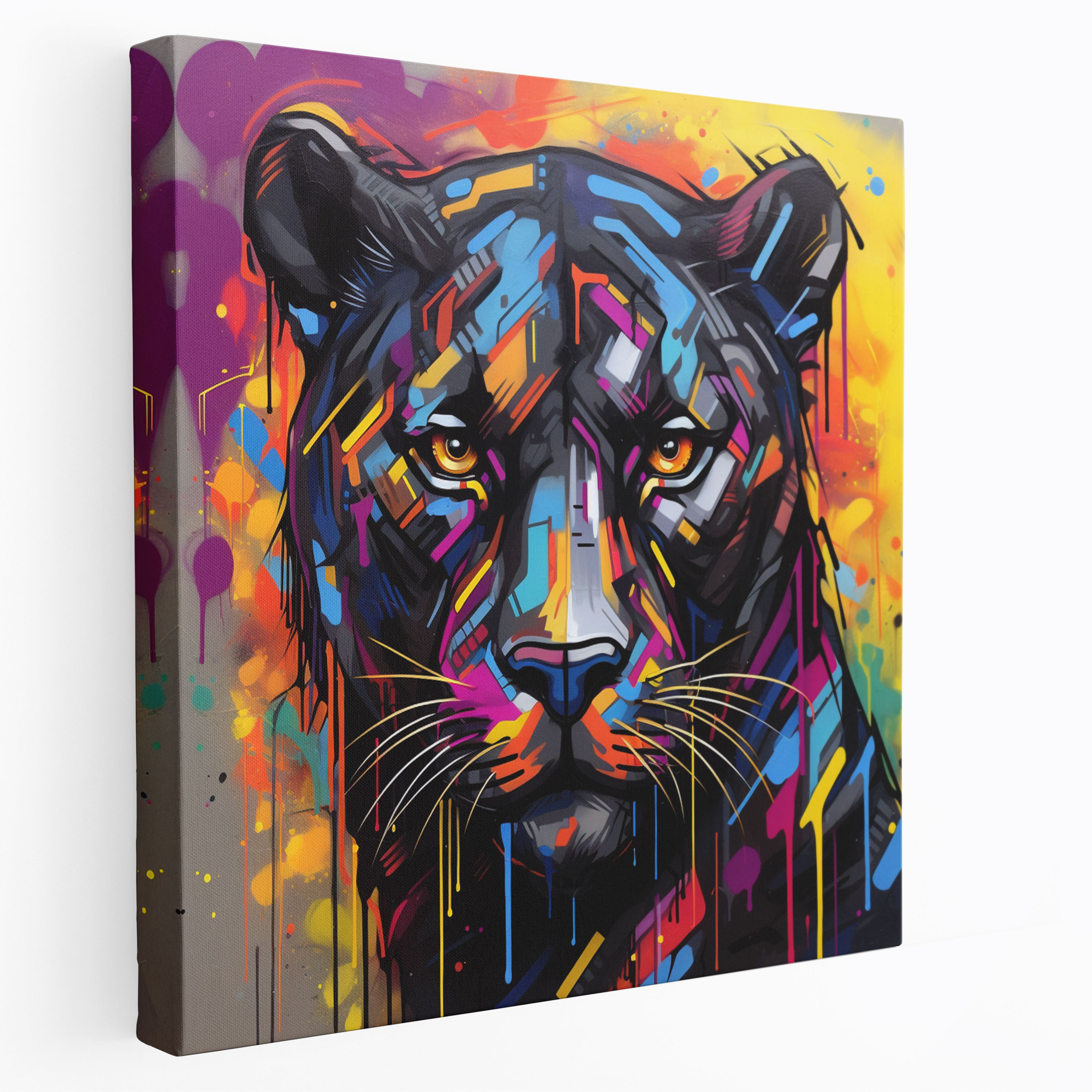 Black Panther Wall Decoration - Black Panther, Canvas Print, Vibrant Colors, Urban-Inspired