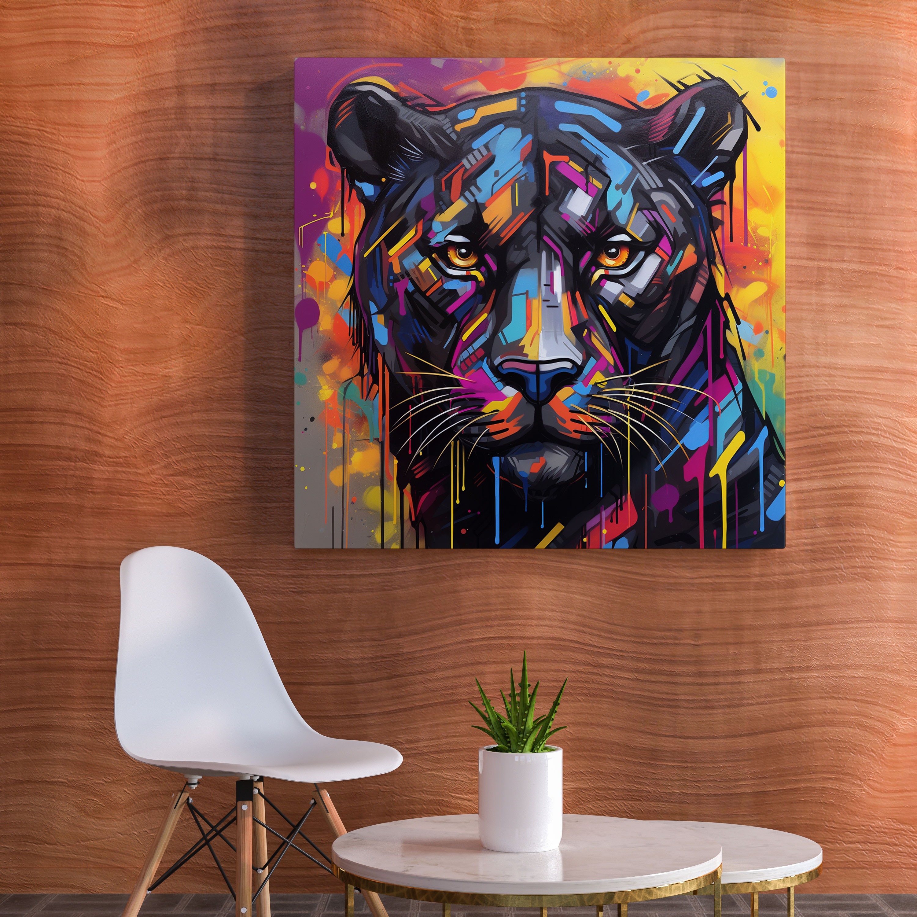 Black Panther Wall Decoration - Black Panther, Canvas Print, Vibrant Colors, Urban-Inspired