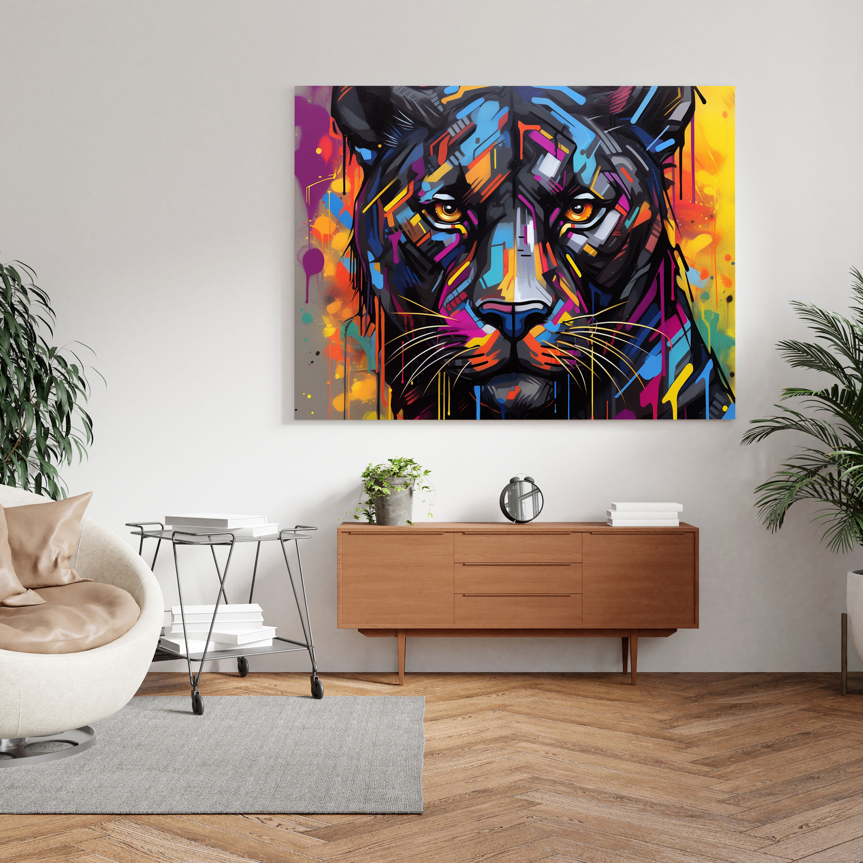 Black Panther Wall Decoration - Black Panther, Canvas Print, Vibrant Colors, Urban-Inspired