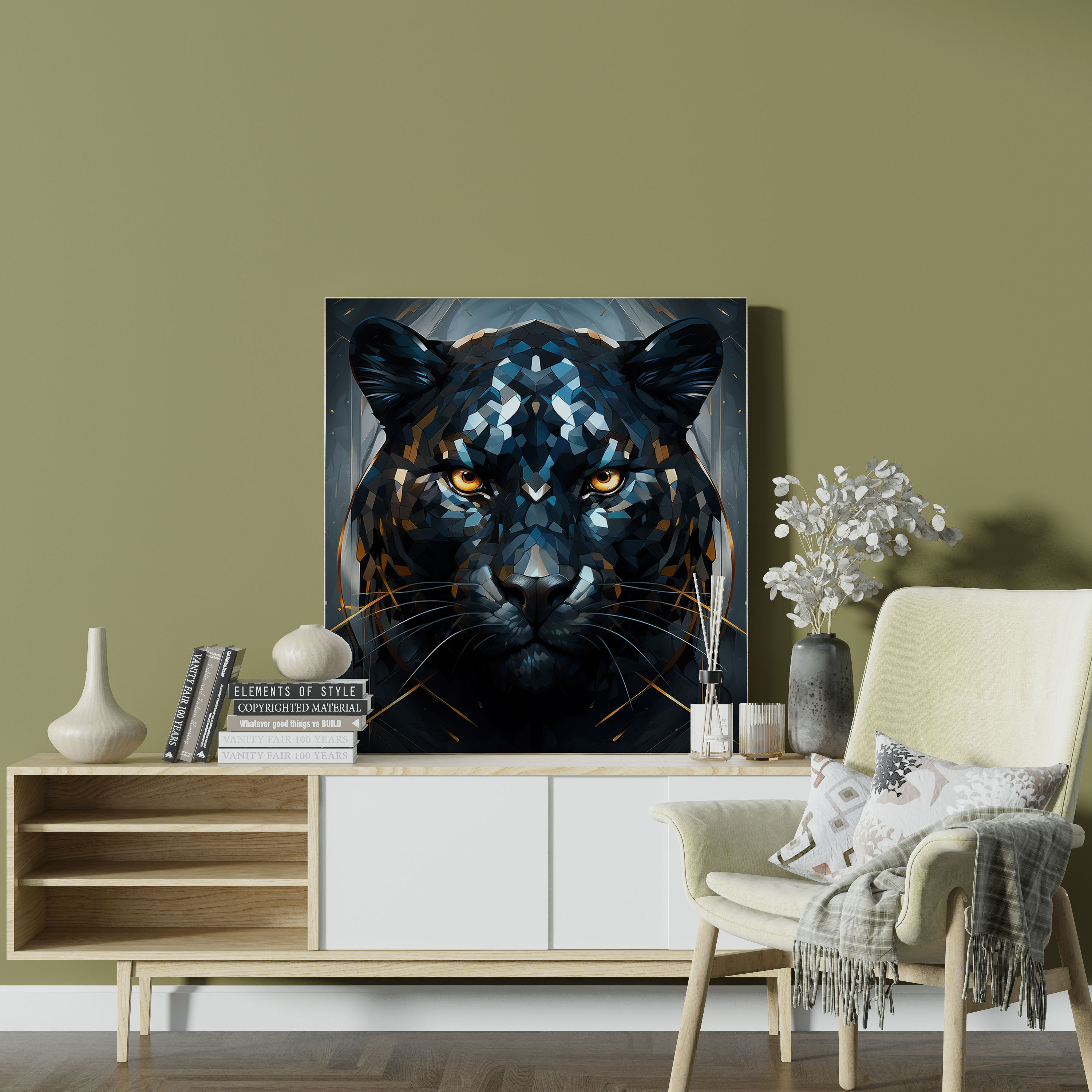 Black Panther Canvas Wall Art - Black Panther, Strength, Geometric Shapes, Canvas Print