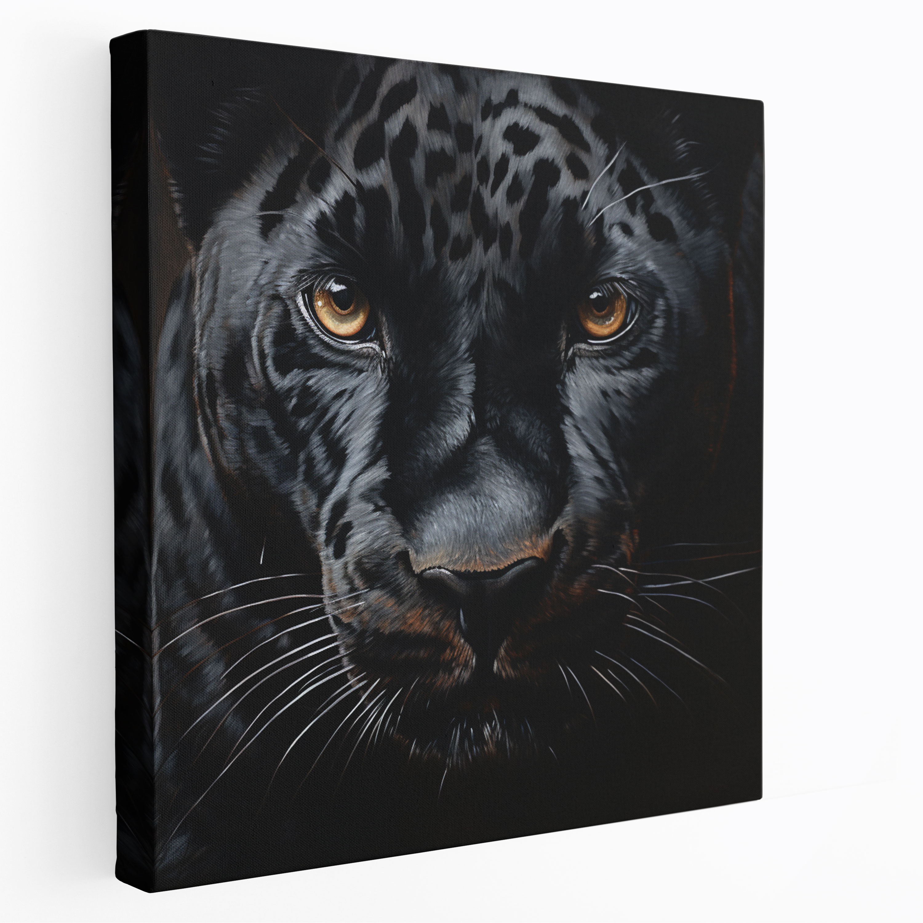 Black Panther Wall Art - Realistic Oil Painting Canvas Print - Black Panther, Wall Art, Piercing Eyes, Canvas