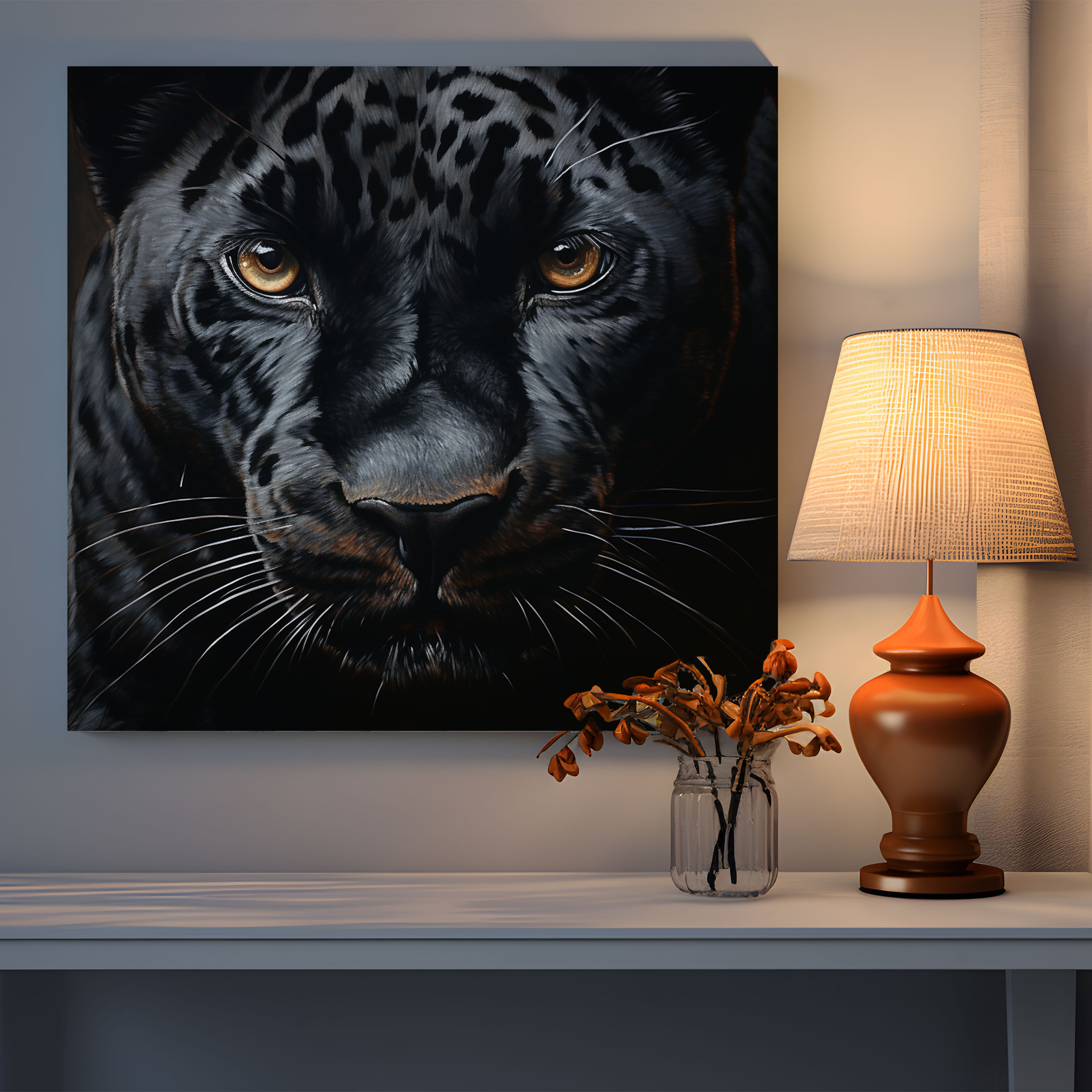 Black Panther Wall Art - Realistic Oil Painting Canvas Print - Black Panther, Wall Art, Piercing Eyes, Canvas